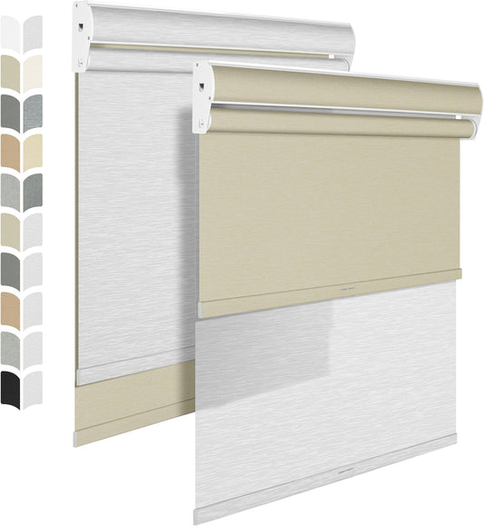 BERISSA Cordless Dual Roller Shades With Cassette Valance, Blackout and Light Filtering, Day and Night for Home Office Door - Beige and White, 42 W x 86" H
