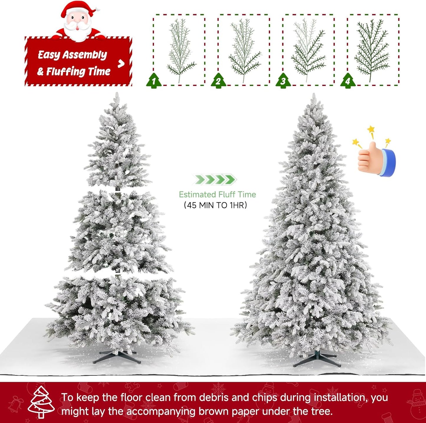 6.5ft Pre-lit Artificial Christmas Tree with Remote, Snow Flocked Xmas Trees Rotating & Foldable Stand, RGB & Warm White Light for Home Decor