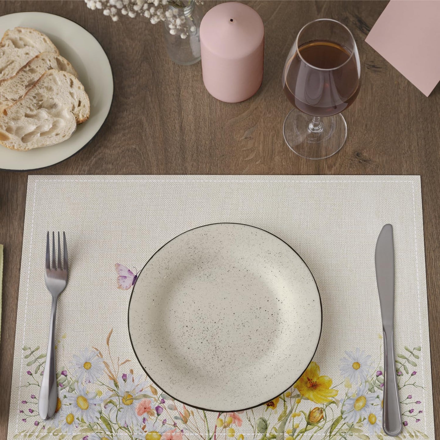 Wildflowers Placemats Set of 4, Floral Table Mat for Home Kitchen, Restaurants, Outdoor Linen Washable Place Mats 12x18 inch Party Event Dining Decoration-11