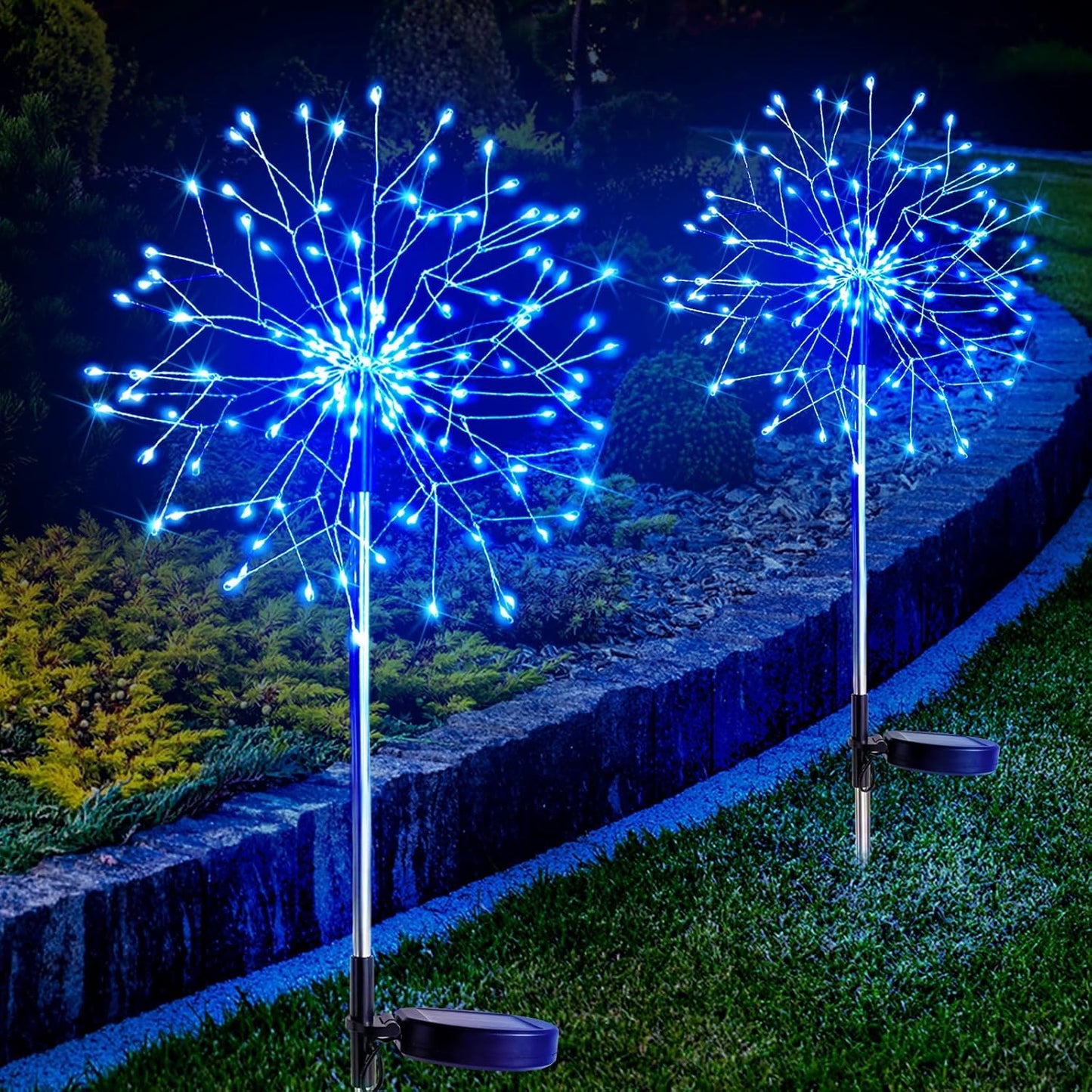 suddus Solar Garden Lights Outdoor Waterproof Decorative, 2Pack 150LED Firework Lights, Solar Fairy Lights for Yard, Garden, Party, Patio, Pathway, Flowerbed - Blue
