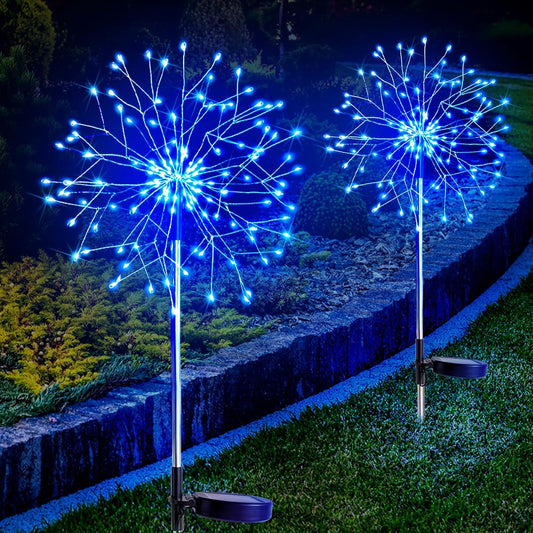suddus Solar Garden Lights Outdoor Waterproof Decorative, 2Pack 150LED Firework Lights, Solar Fairy Lights for Yard, Garden, Party, Patio, Pathway, Flowerbed - Blue