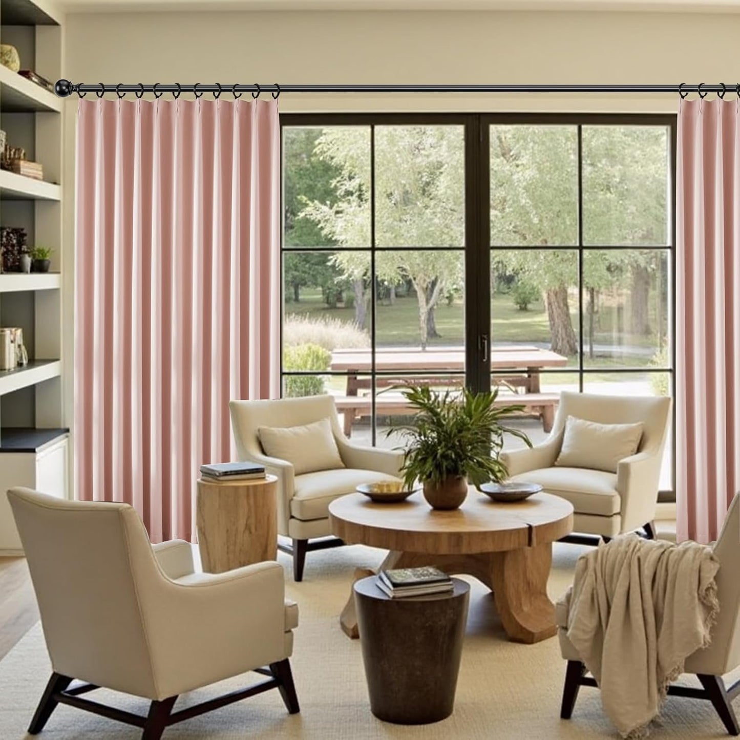 KangBang 60” Wide Soft Pink Blackout Curtains 105 Inches Long, Pinch Pleated Thermal Insulated Sliding Door Curtains & Drapes for Living Room French Door, Decor 2 PCs, 60x105