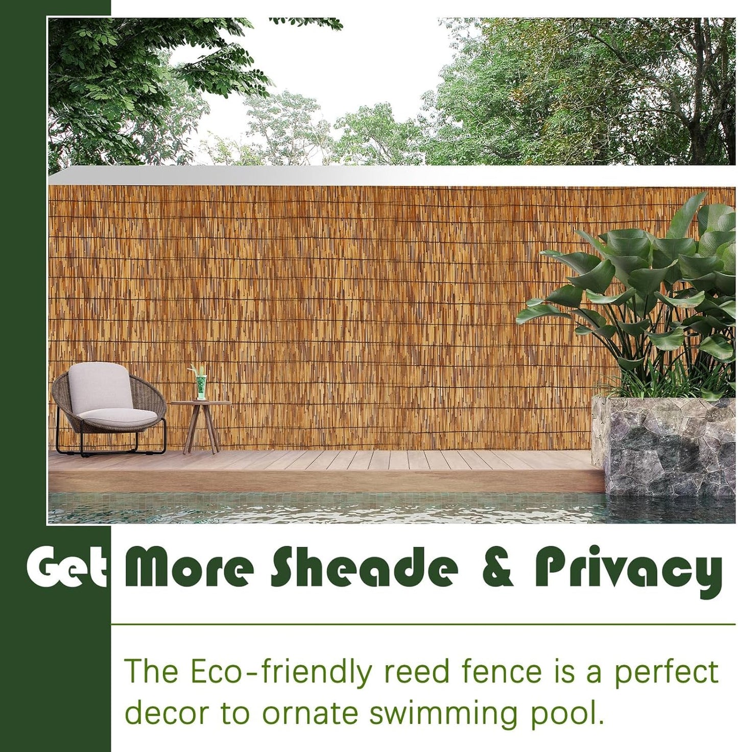 Barydat 2 Pcs 4 x 16.4 ft Bamboo Privacy Screen, Reed Fence Roller Patio Decorative Fences Reed Screen Curtain for Garden Backyard Patio Balconies