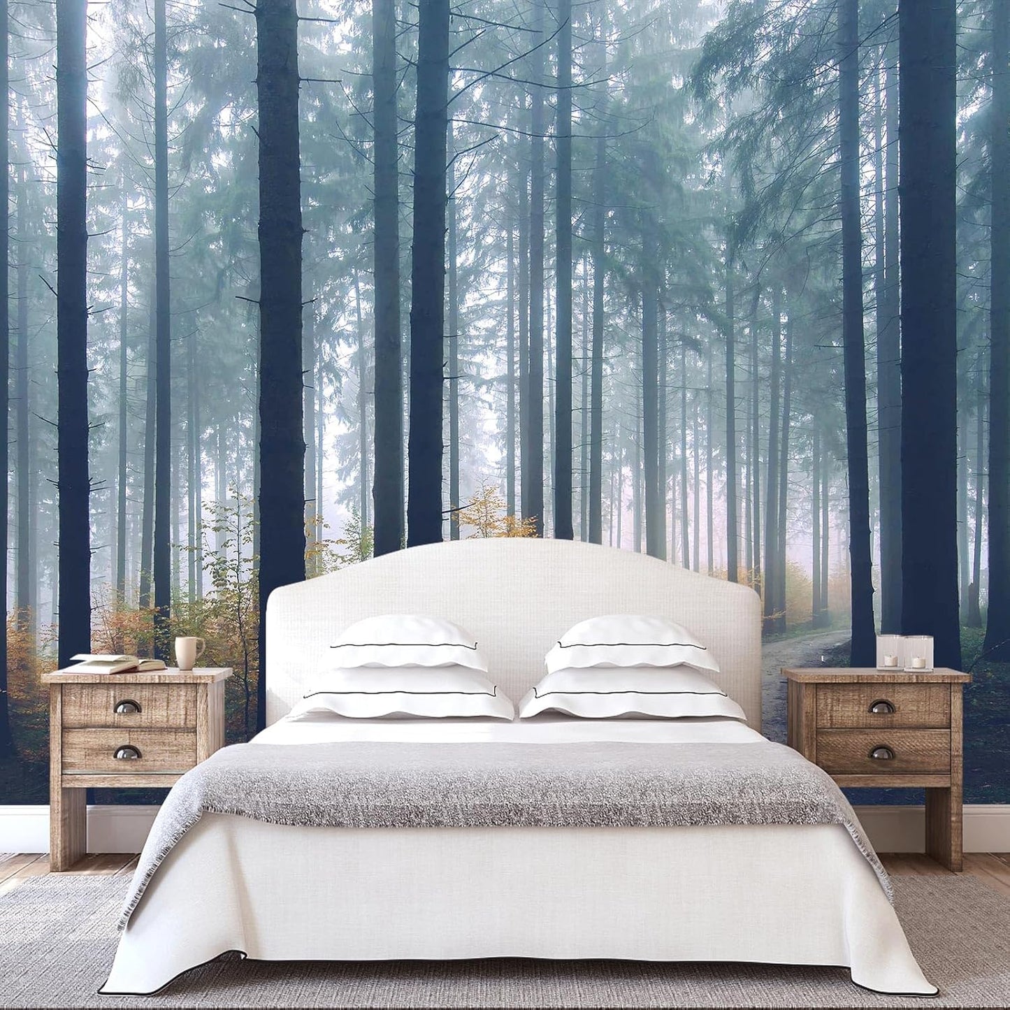 WFBHUA-Dark Forest Tree Wallpaper Mural Nursery Woodland Natural Landscapes Wall Murals for Bedroom Living Room(Not Peel and Stick)