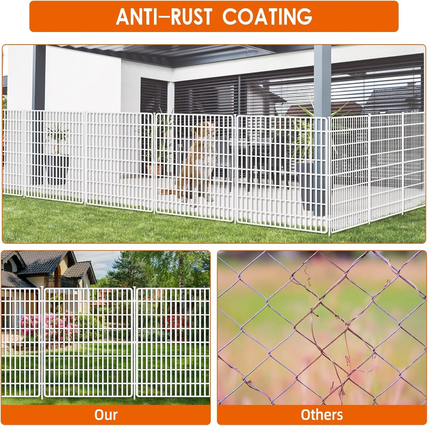 10 Panels No Dig Fence with Gate, 32 in(H) X 24 ft(L) Garden Decorative Fence Animal Barrier for Dogs, Rustproof Metal Garden Edging Border for Outdoor, Yard, Patio, White
