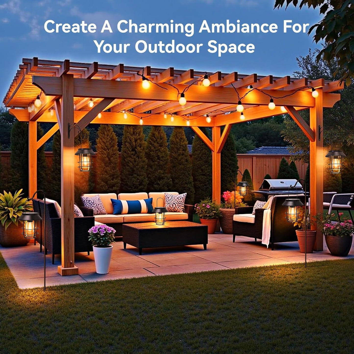 Solar Lanterns Outdoor Waterproof, High Brightness Hanging Solar Lights for Outside with Wall Hooks, Halloween Decor Retro Metal Outdoor Lanterns Auto On/Off for Patio, Yard Decor, Black,2Pack