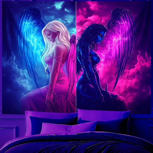 Blacklight Tapestry,WingTapestry Glow In The Dark,UV Reactive Black Light Upright Posters Wall Hanging for Bedroom Dorm Living Room Backdrop Decor (wing7, 90L" x 70W")