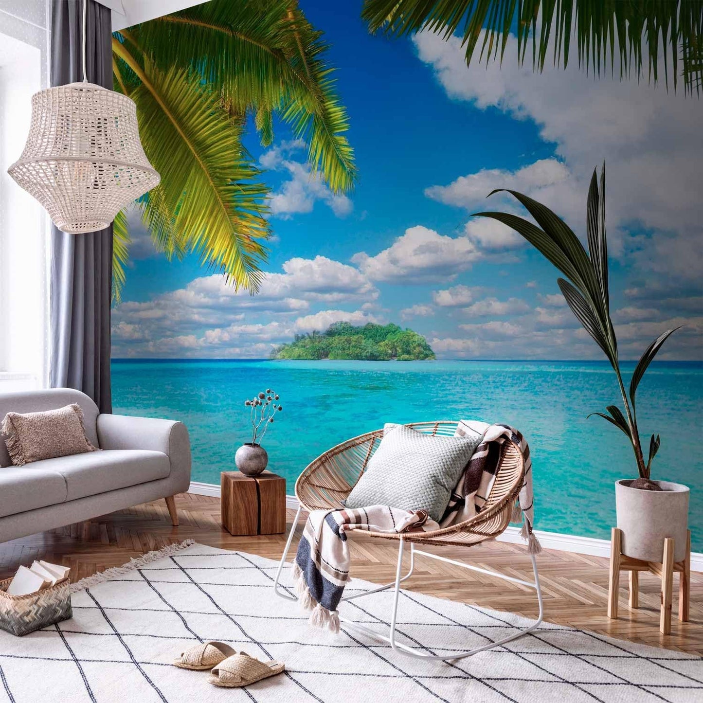 artgeist Premium Wall Mural Nature 216x98 in - Non-Woven Photo Wallpaper Art Print Fleece Wall Mural Decoration Holiday Lagoon Palms n-A-10068-a-a