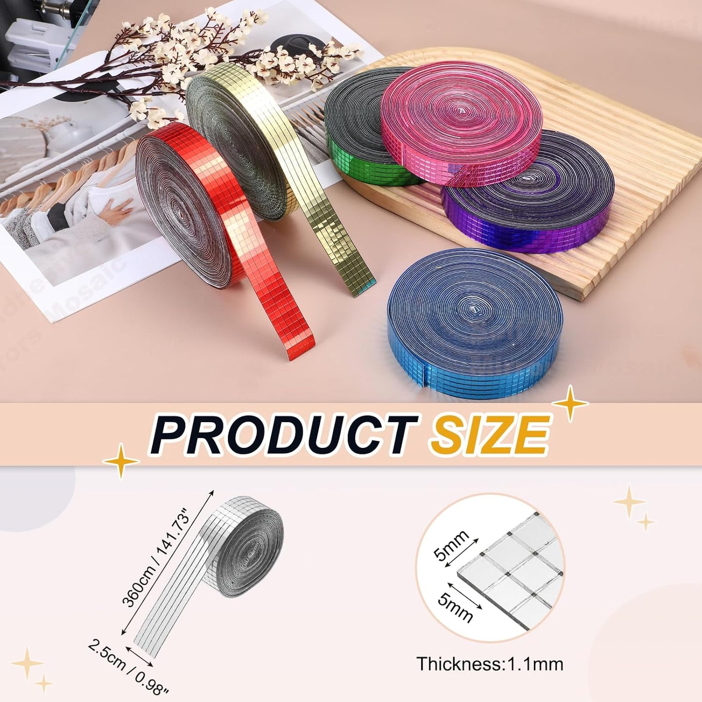 PATIKIL 5x5mm Self Adhesive Mirrors Mosaic Tiles, 3600 Pcs Square Mini Glass Mosaic Disco Tile Sticker for DIY Craft Disco Ball Party Decoration, Silver Tone