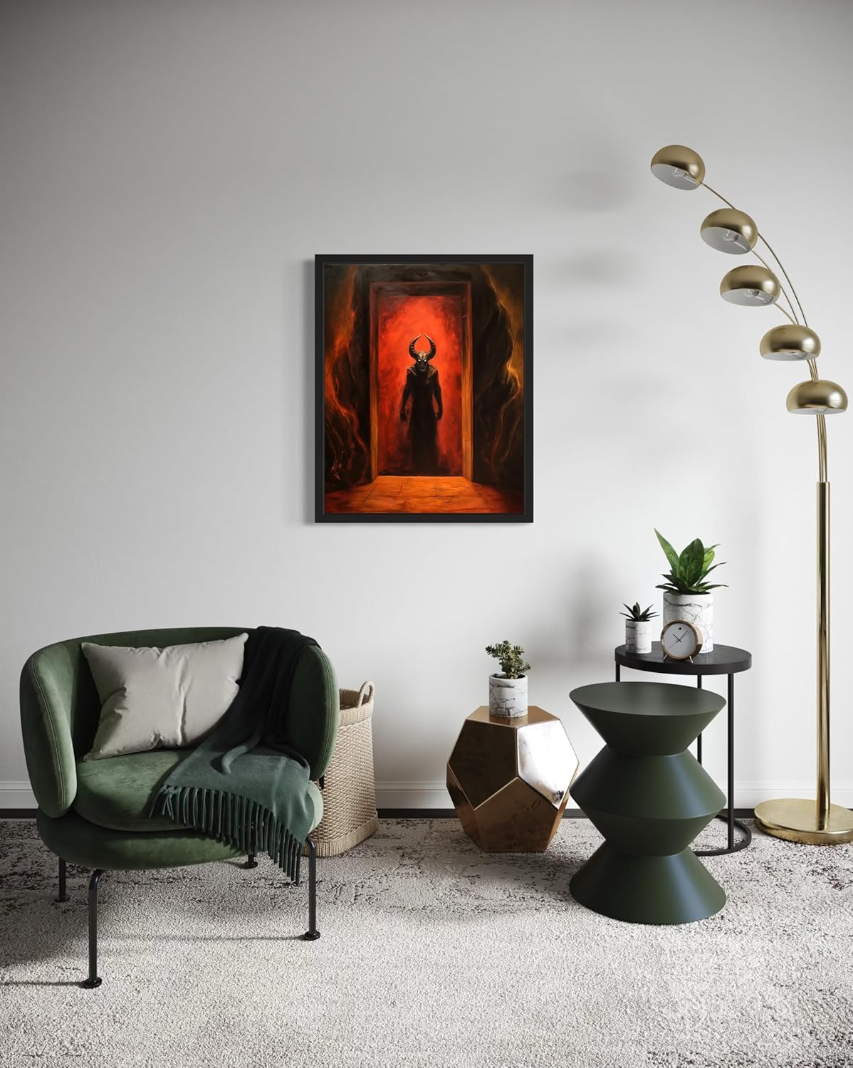 Satan and Hell Poster Art Print, Halloween Scary Vintage Wall Art Academia Spooky Painting Decoration for Horror Prints, Gothic Posters Bedroom Decor 89 (Satan and Hell, 8 x 10 inches, Black Frame)