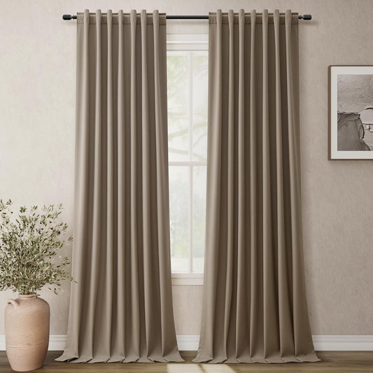 BOODII Room Darkening Curtains 120 Inch Back Tab Thermal Insulated Black Out Linen Drapes Extra Long Blackout Curtains for Patio Door Large Window Ceiling to Floor Light Blocking Dark Brown 52x120