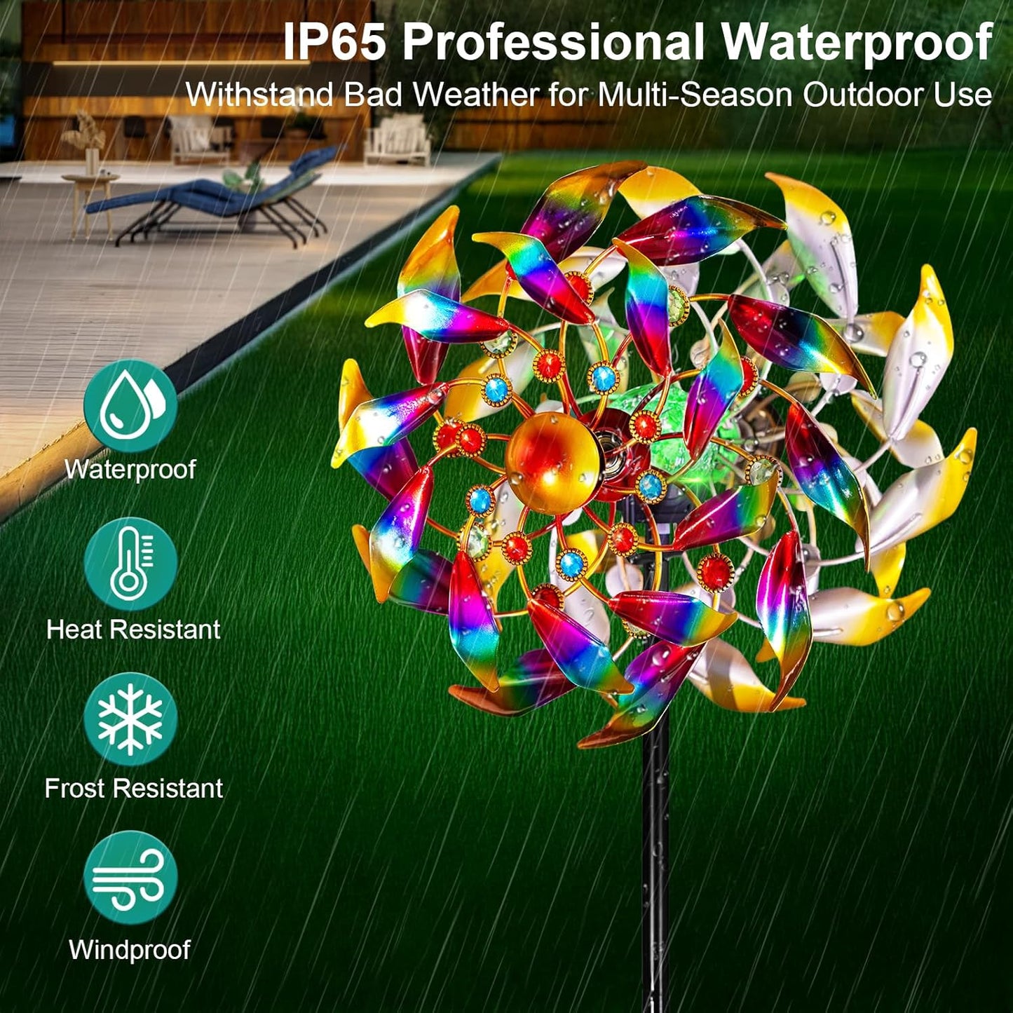 Solar Wind Spinners for Yard and Garden - 360° Metal Large Wind Sculptures Outdoor Clearance Kinetic Windmills with 4 Layer Jeweled Blades for Patio, Lawn Garden Decoration - 54Inch