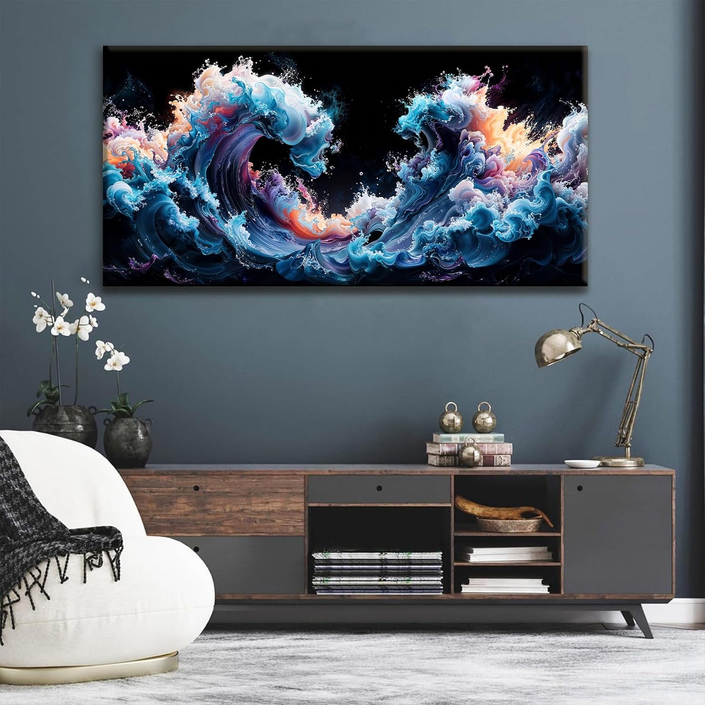QSQ Large Abstract Wall Art For Living Room Colorful Waves Canvas Art Wall Decor Painting Blue Maximalist Artwork Picture For Bedroom Dinning Room Modern Home Wall Decor 29 X 58 In