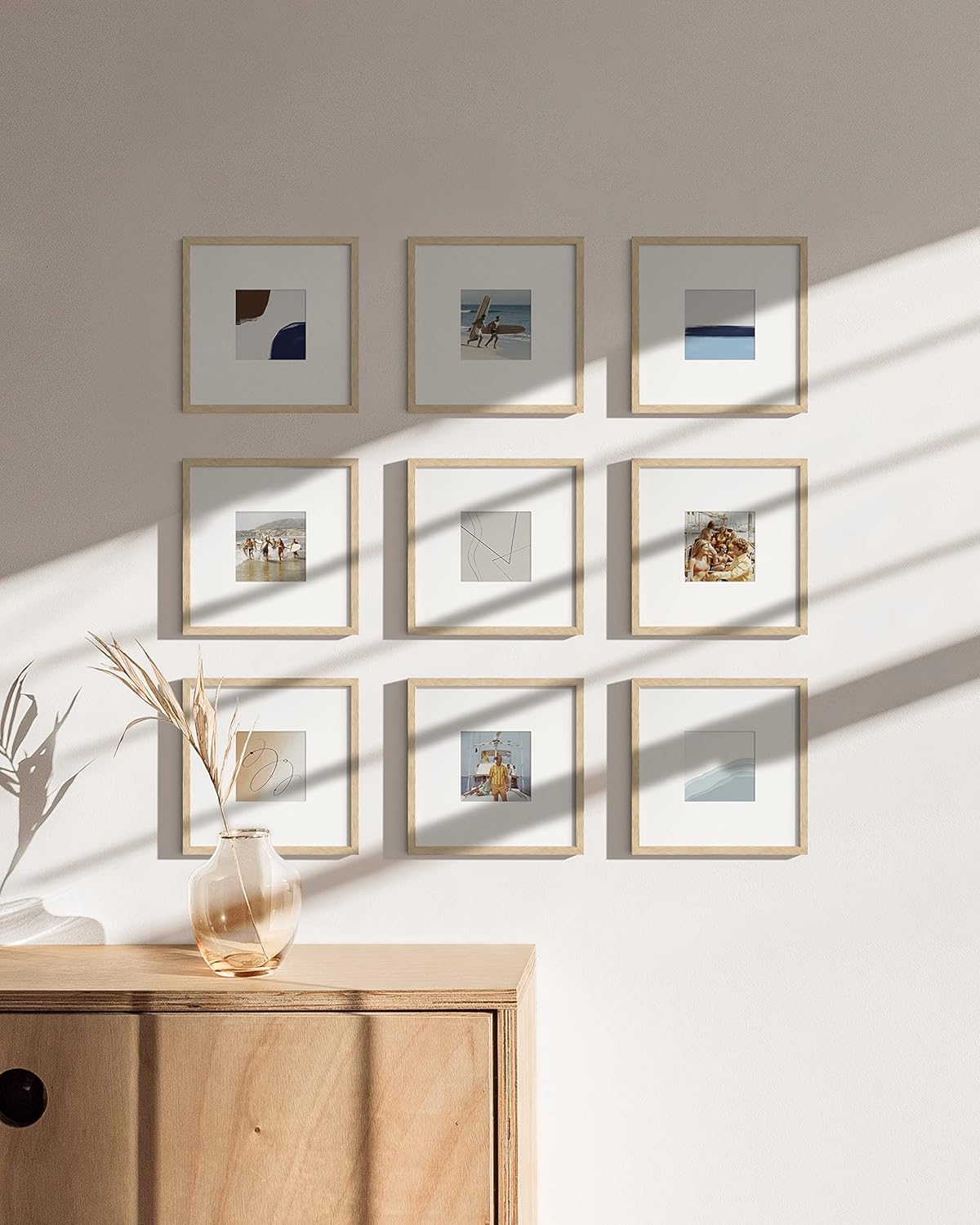 HAUS AND HUES Square Picture Frames - 8x8 Set of 25, Wooden Frames with Mat, Beige Oak Finish
