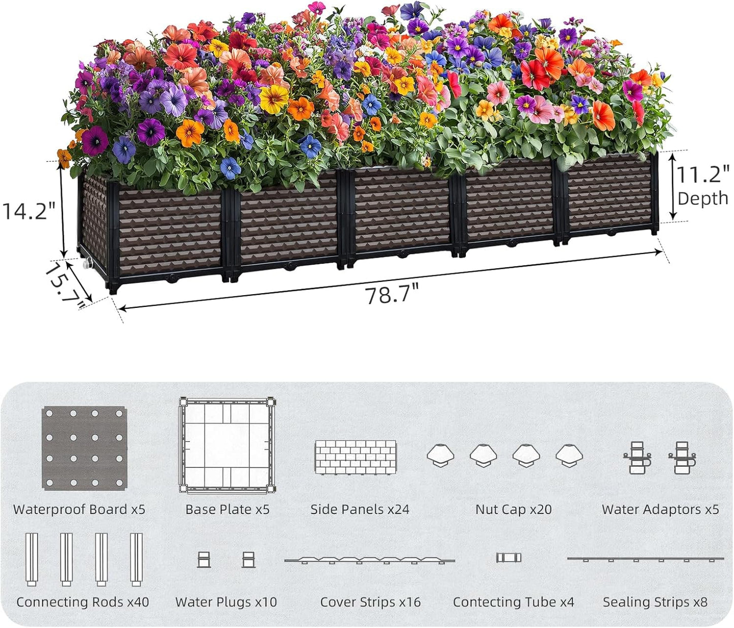Large Planters for Outdoor Plants 14" Tall Planter Box, Raised Beds for Gardening Self Watering, Elevated Planter Box with Legs, Rectangular Garden Planters for Outdoor Plants Flowers, 78.7"L x 15.7"W