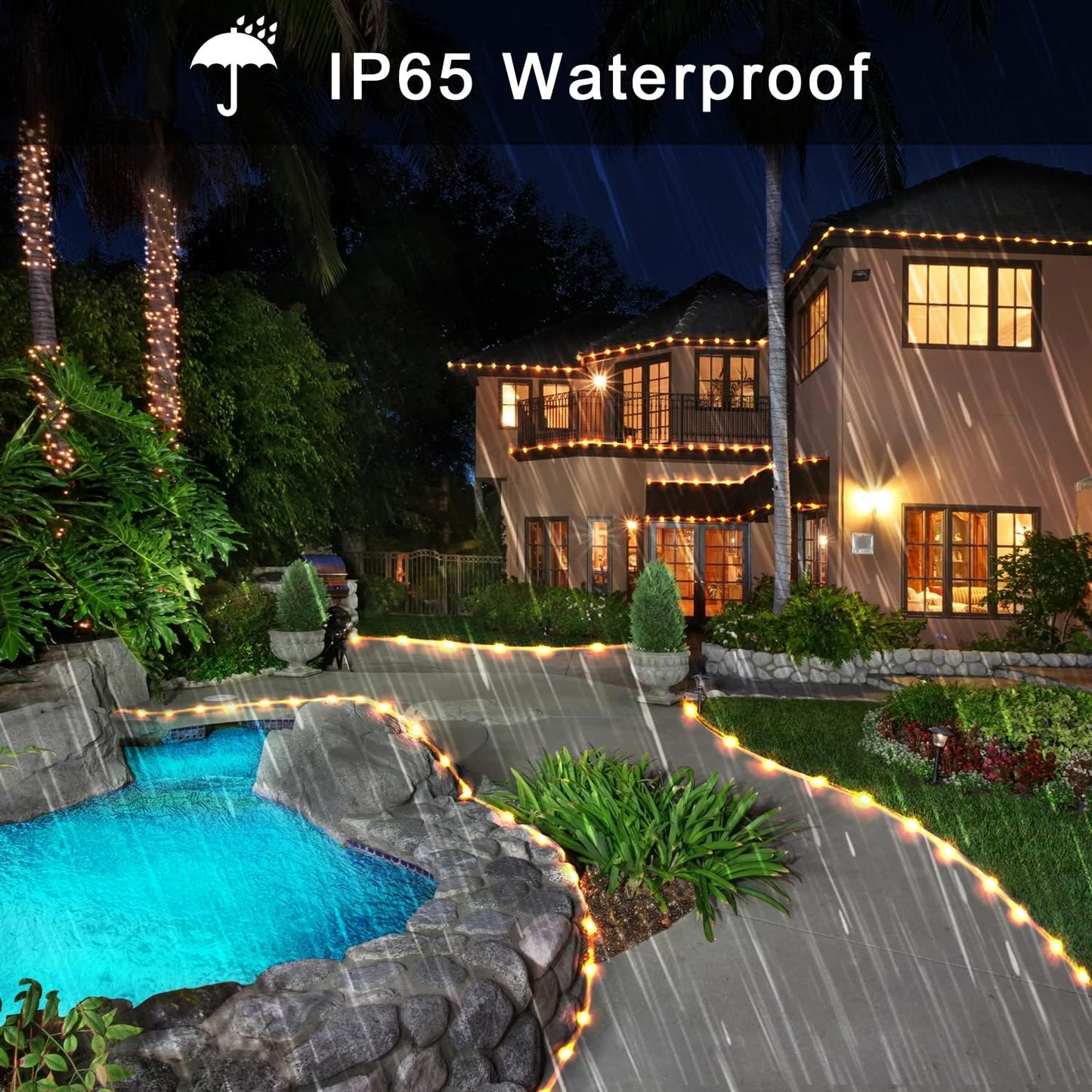 JMEXSUSS 2 Pack 100 LED Solar Rope Lights,33ft 8 Modes Solar Rope Lights Outdoor Waterproof LED Solar Powered Rope Tube for Trampoline,Fence,Gazebo,Yard,Walkway,Path(Warm White)