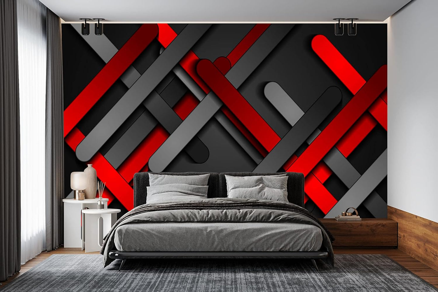Red Black Metal 3D Wall Mural Wallpaper for Bedroom 137" x 100"