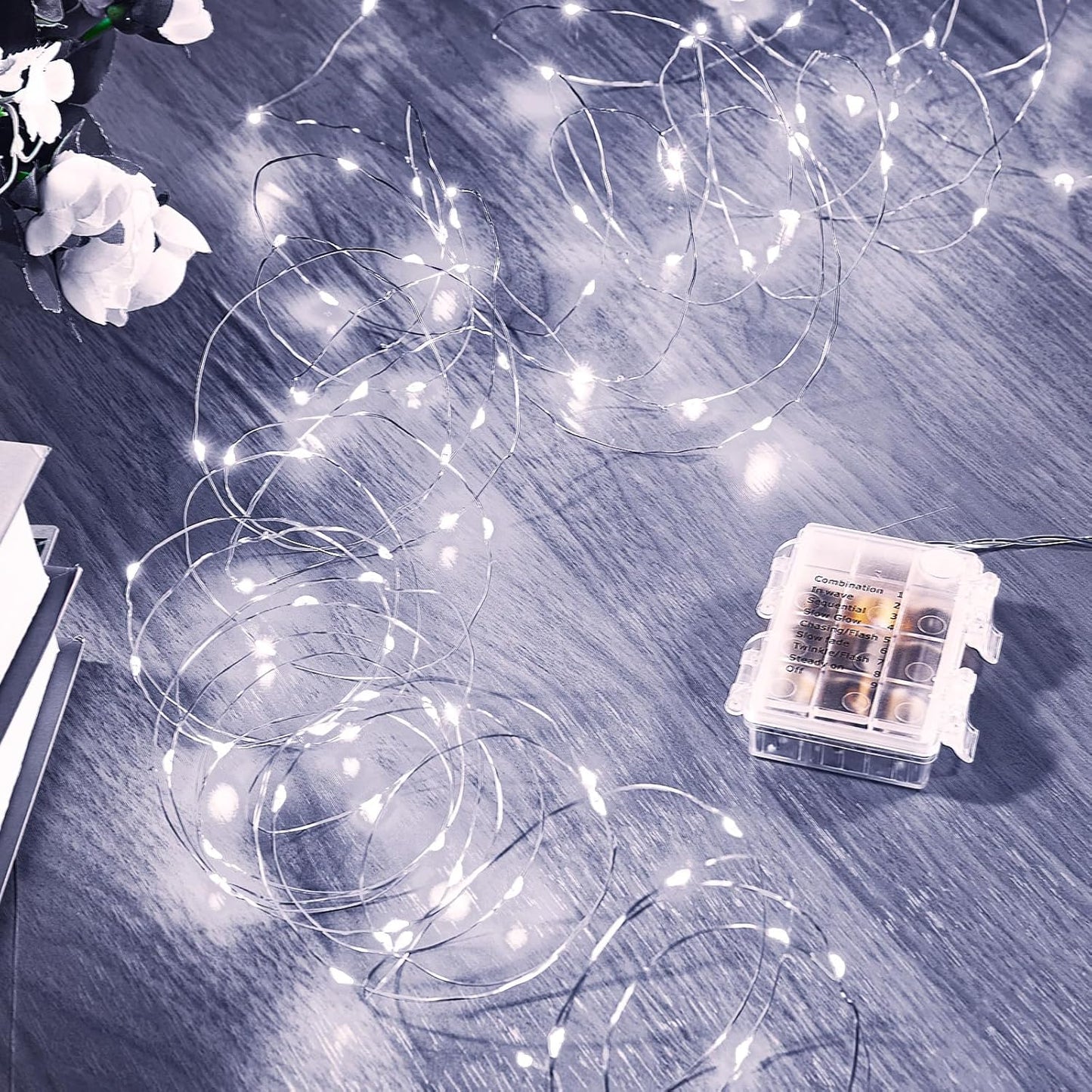 1 Pack 65.6 Ft. Battery Operated Outdoor String Lights with Remote & Timer, LED Cool White Fairy Lights, Waterproof Twinkle Lights for Bedroom, Dorm, Mason Jar, Wedding, Party, Christmas