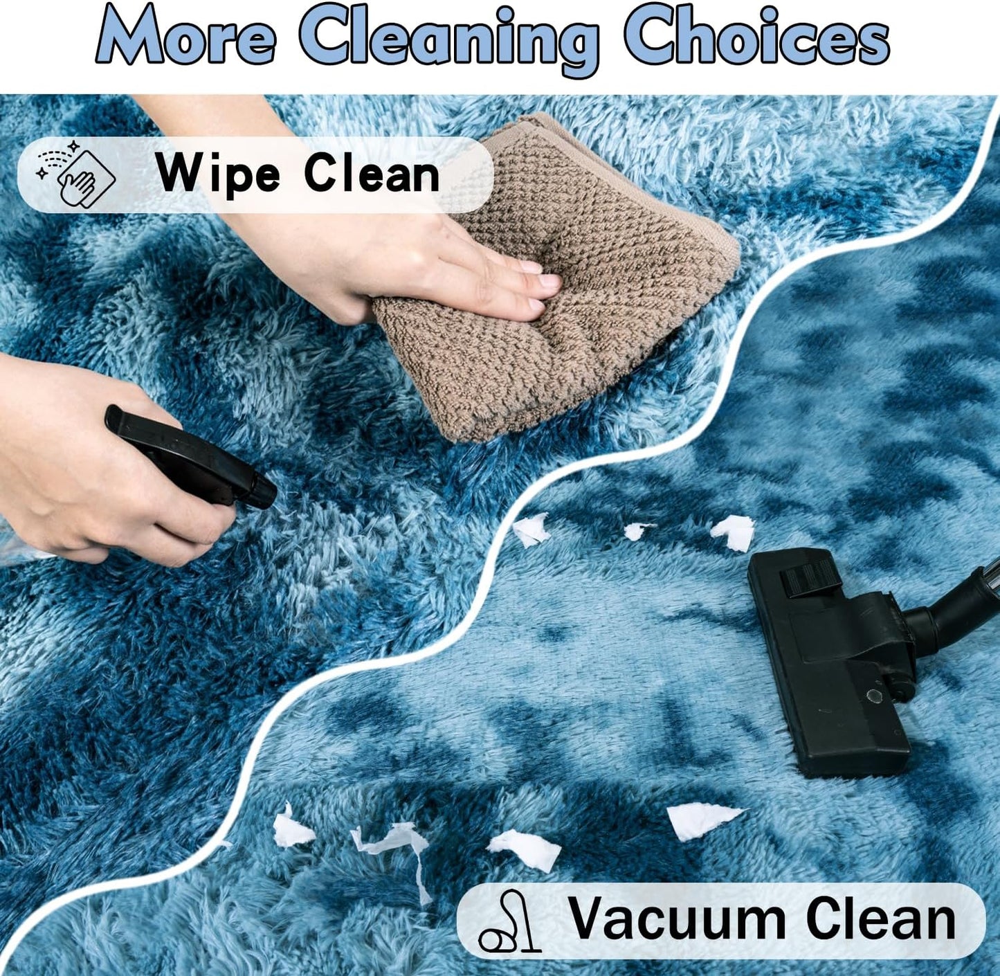 Rezutan Fluffy Rug for Living Room Bedroom, Super Soft Modern Shaggy Fuzzy Kids, Plush Indoor Nursery Home Decor Bedside for Living Room with Non-Slip Bottom, Tie Dye Peacock Blue, 4X6 Feet