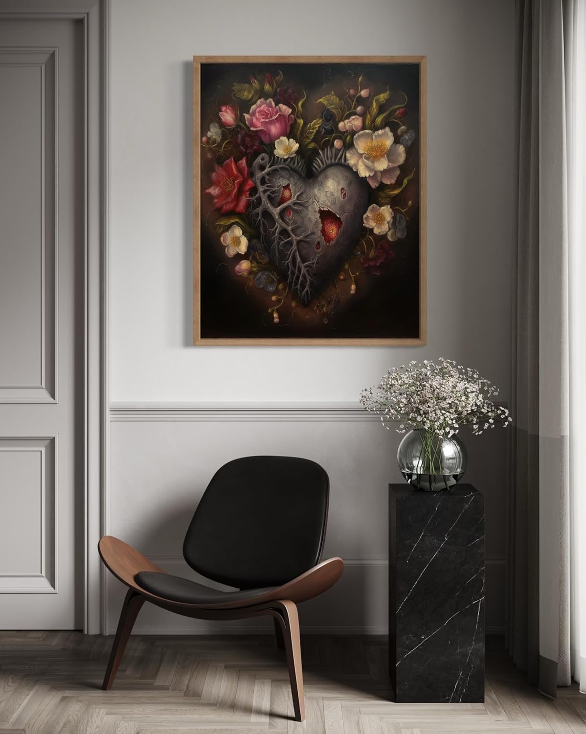 Gothic Heart Poster Art Print, Halloween Scary Vintage Wall Art Academia Spooky Painting Decoration for Horror Prints, Posters Bedroom Decor 89 (Gothic Heart, 8 x 10 inches, Wood Frame)