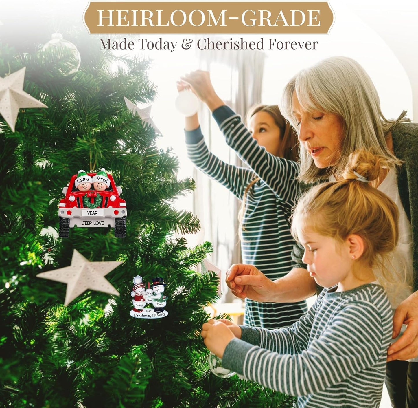 Personalized Family of 6 Ornament 2025 | Free 24h Customization | Christmas Ornaments for Tree | Custom Gift Wrapped Green Glitter Keepsake for Six Persons