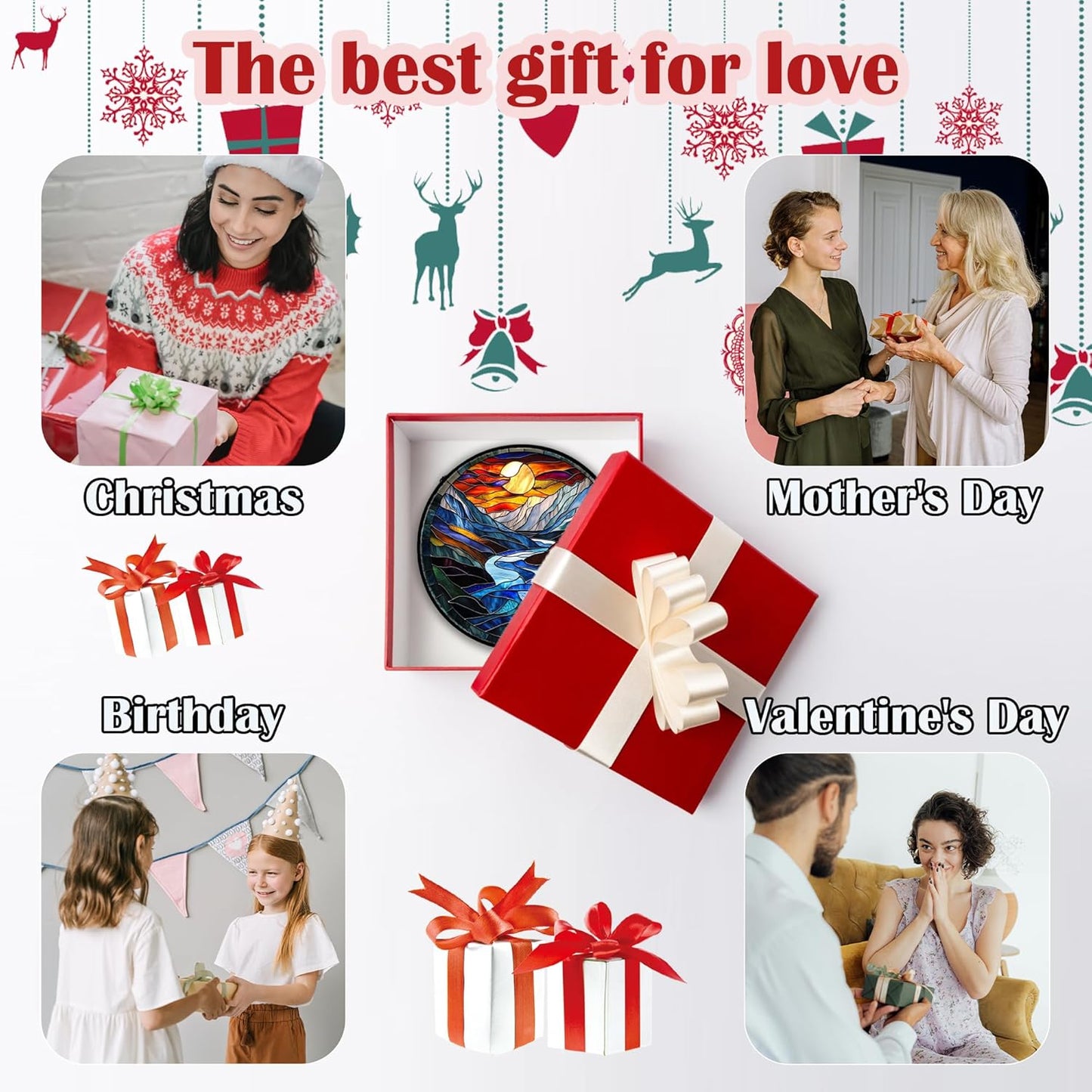 Stained Glass Window Hanging, Canyon Mountains Sunset View Sun Catcher for Window Home Decor Landscape Suncatcher Mother's Day Birthday Gifts for Women Men Mom and Nana 15 in