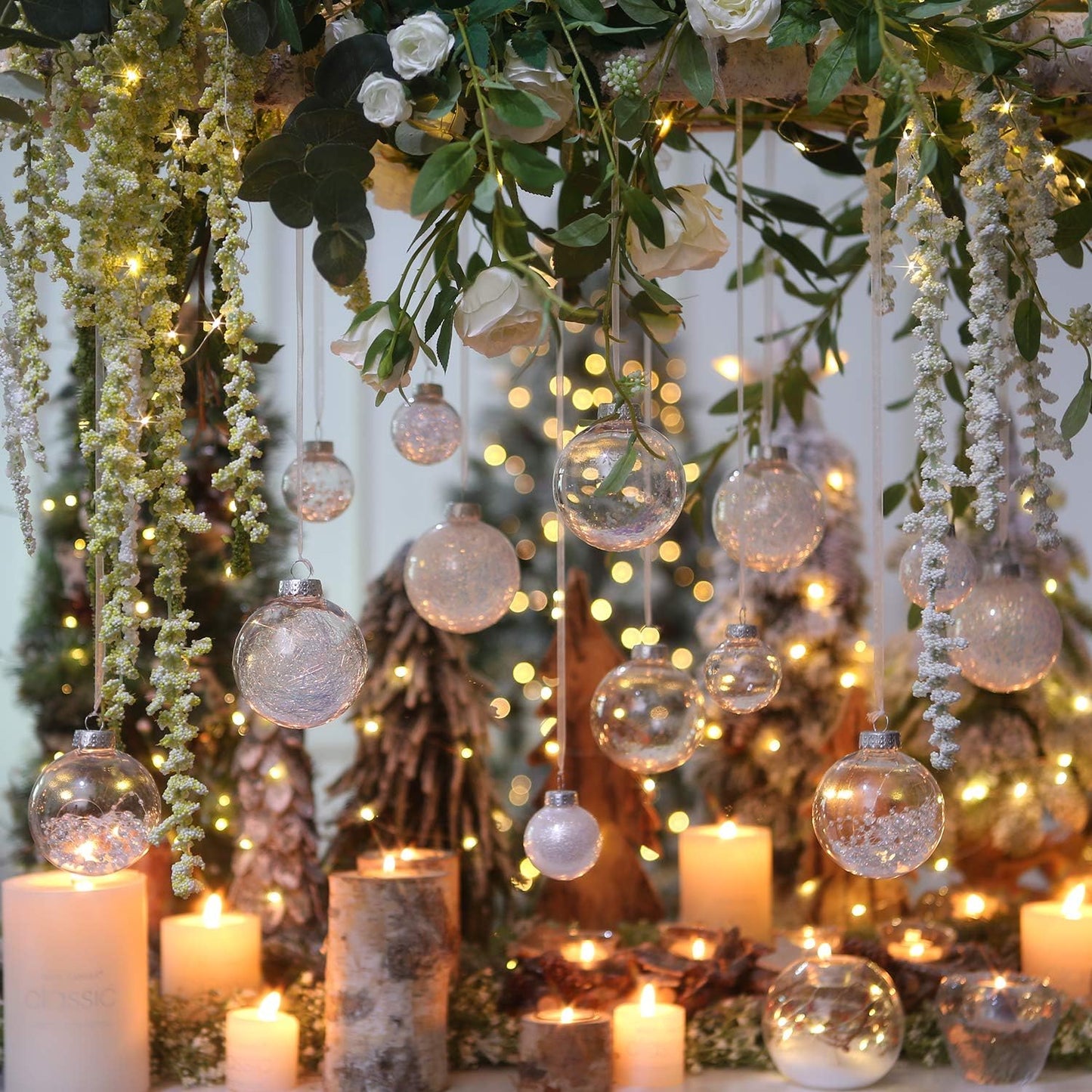 Sea Team Shatterproof Clear Plastic Christmas Ball Ornaments Decorative Xmas Balls Baubles Set with Stuffed Delicate Decorations (60mm/2.36 inch 30-Pack, Iridescent)