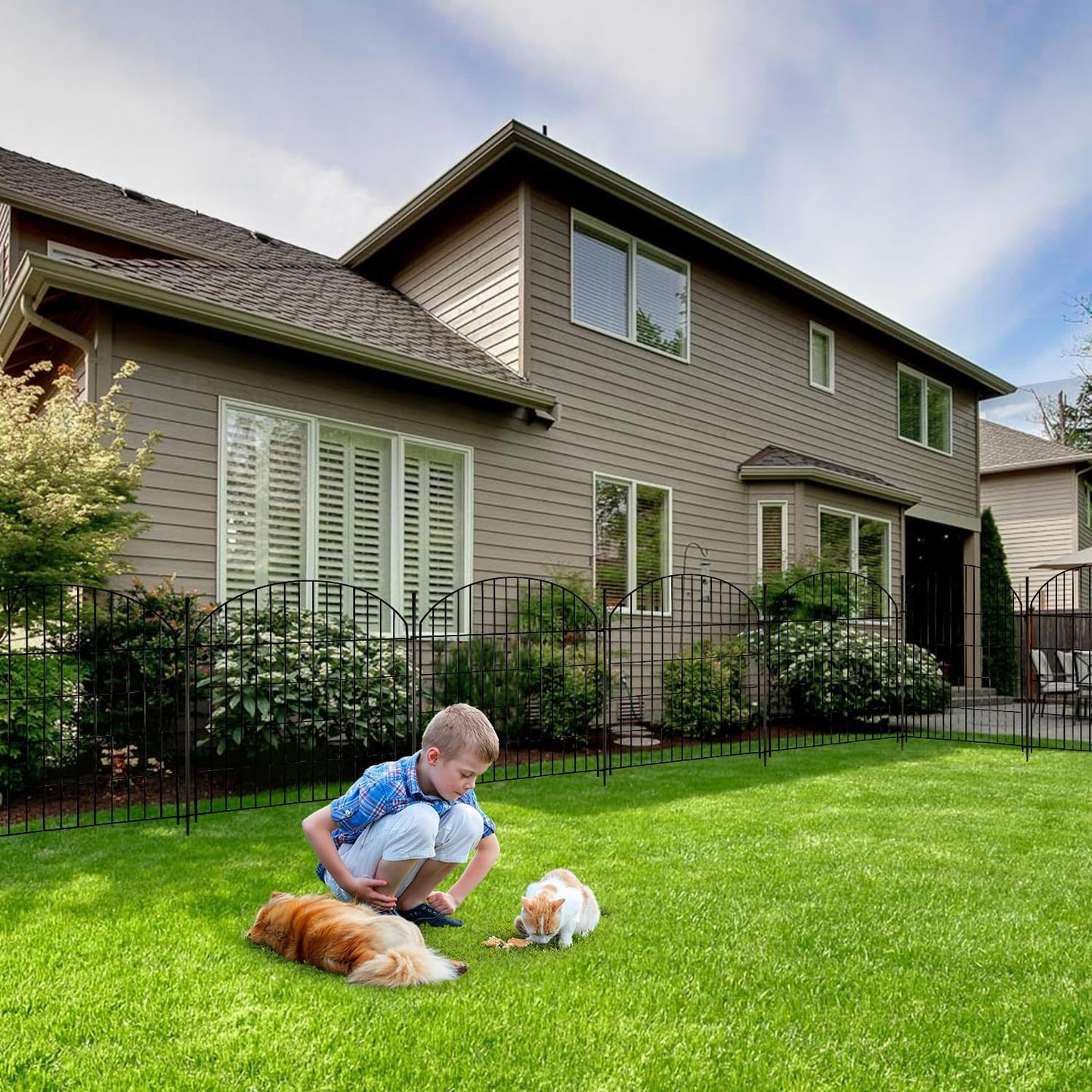 Tall Garden Fence Animal Barrier with Gate,36 in(H) 14 Panels Garden Fences Total 32ft(L) No Dig Temporary Dog Fence for Outdoor Yard, Rustproof Metal Wire Tall Decorative Fencing