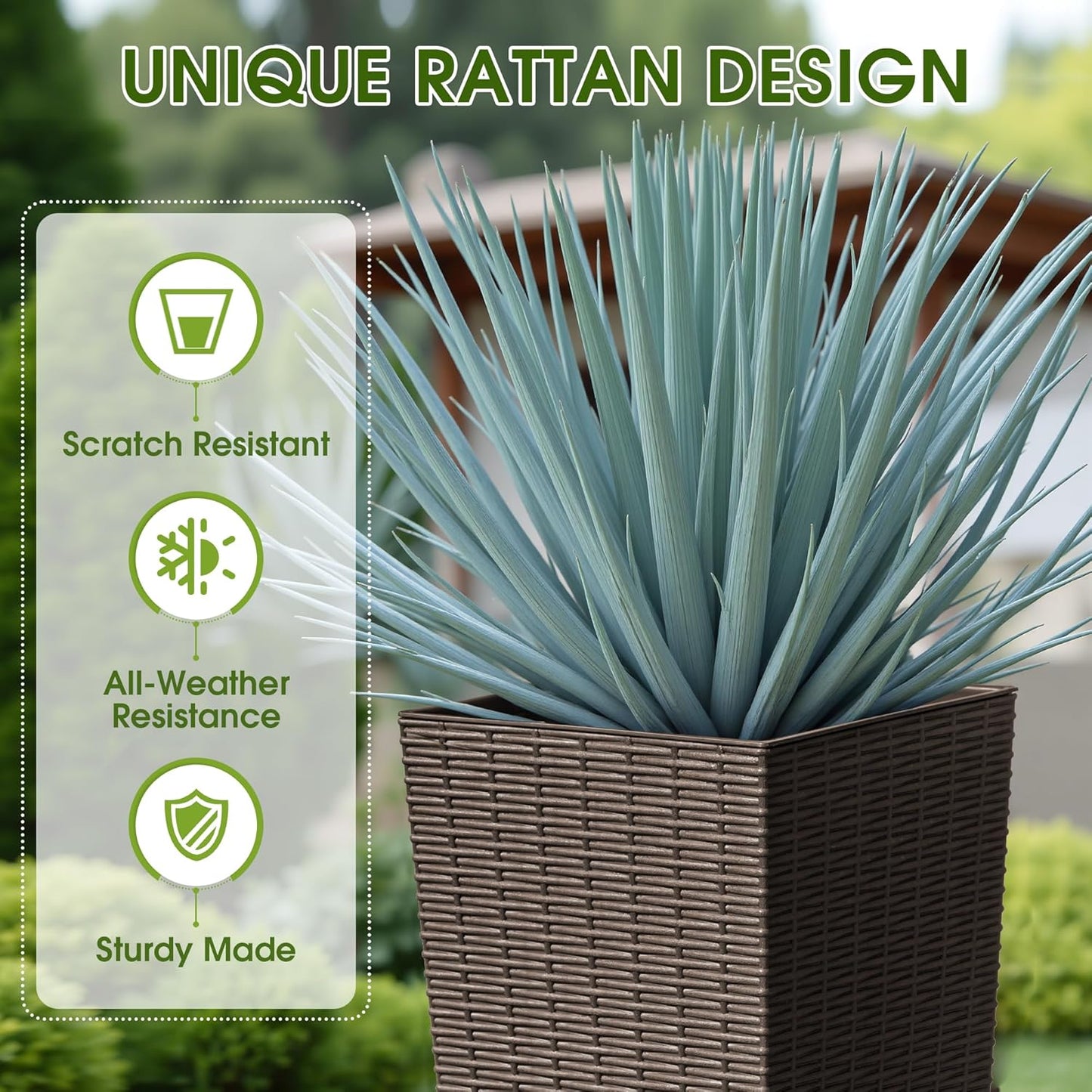 Devoko Resin Tall Planters for Outdoor Plants Set of 2, Large Taper Outdoor Planter Pots with 4 Drainage Holes, Flower Pots Modern Decor for Porch, Patio, Backyard, Home Garden (Brown, 32")