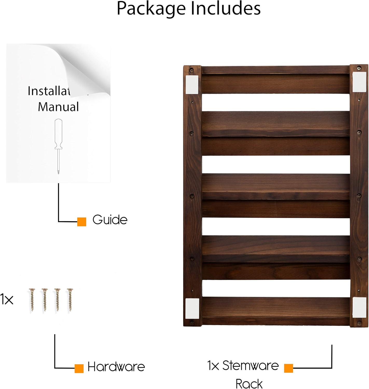 Rustic State Eze 4 Sectional Under Cabinet Mount Wood Stemware Rack Hanging Shelf Glassware Holder Bar Organizer with up to 12 Wine Glass Storage 12 Inch Deep Chestnut