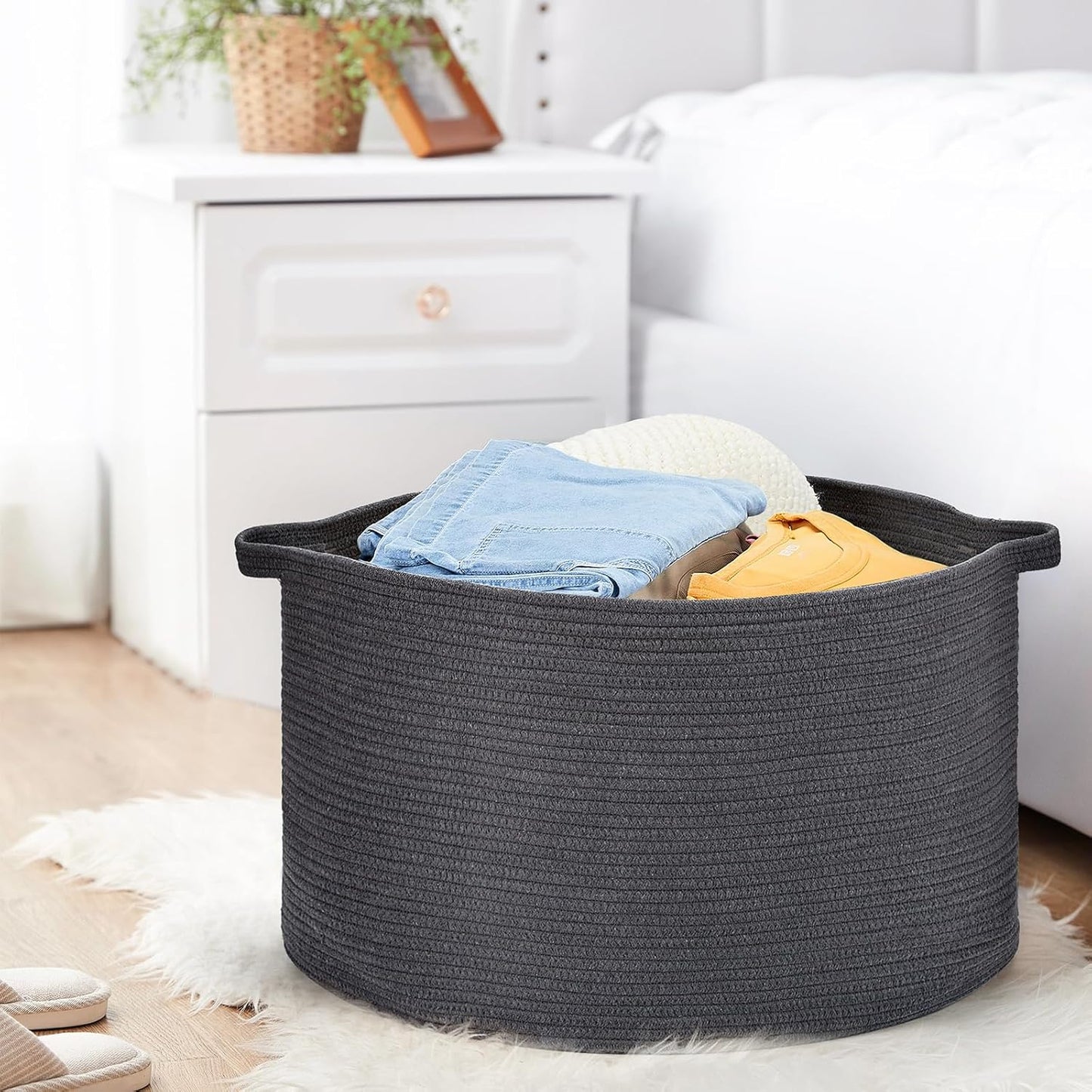 Ravinte Large Storage Basket - 22"x 22"x 14" Blanket Basket for Living Room, Baby Toy Storage Basket, Cotton Rope Basket Woven Laundry Basket (Gray)