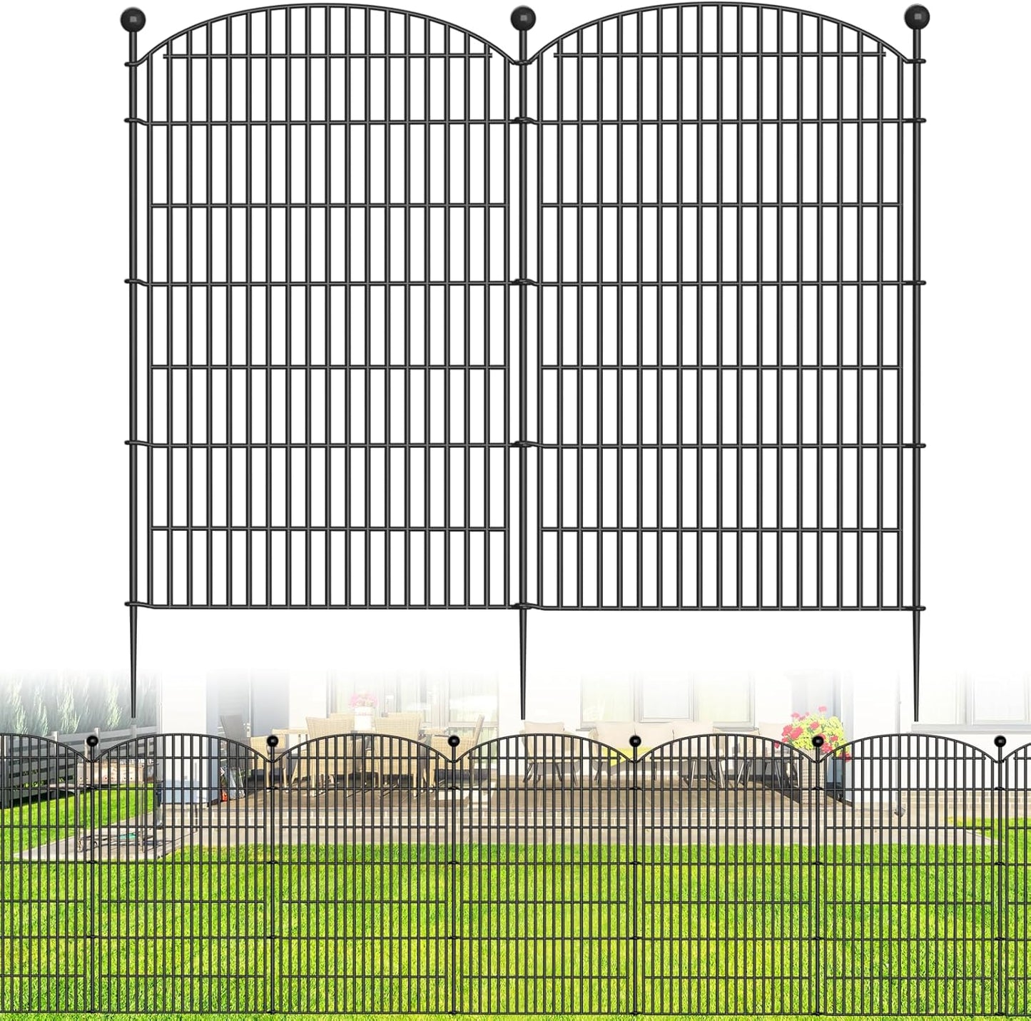 16 Panels Decorative Garden Fence - 48 in (H) x 41.6 ft (L) 16 Panels - Dog Fence Outdoor for Yard，Rustproof Metal Animal Barrier Ground Stakes Fencing for Garden, Patio, Flower Bed