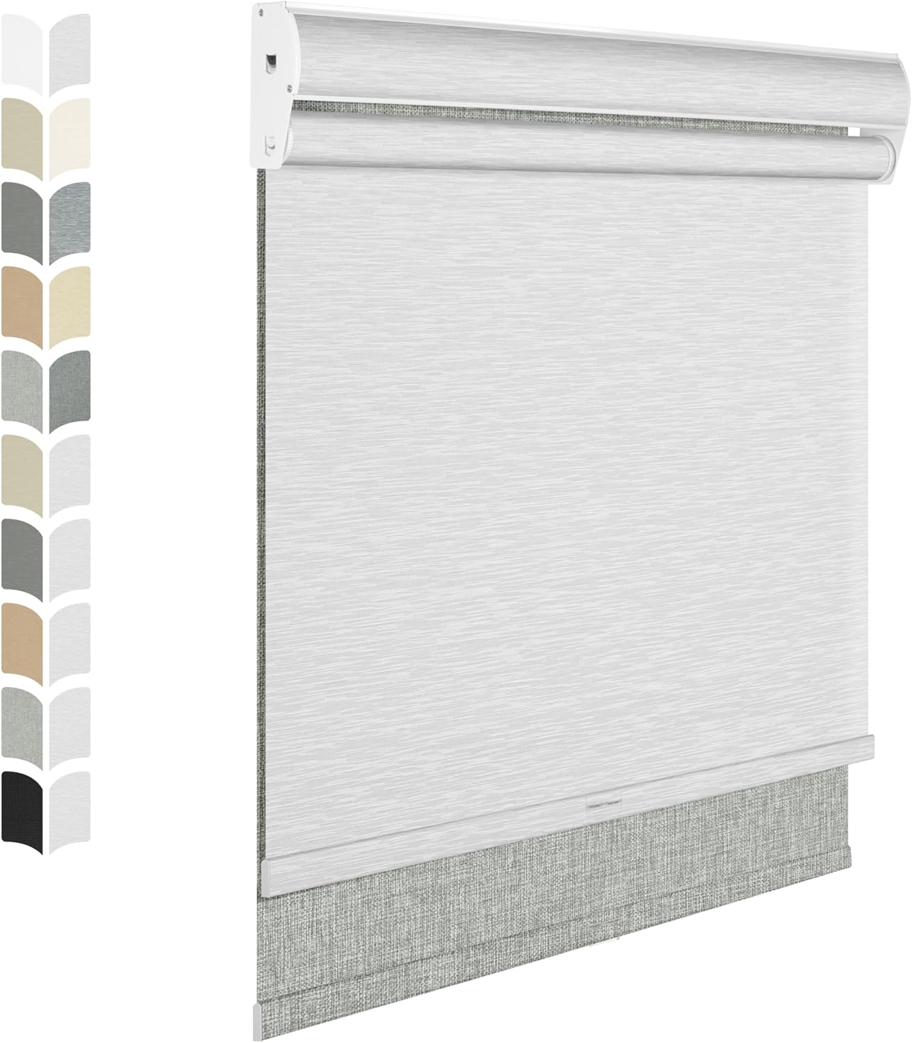 BERISSA Cordless Dual Roller Shades With Cassette Valance, Blackout and Light Filtering, Day and Night for Home Office Door - Linen Grey and White, 29 W x 36" H
