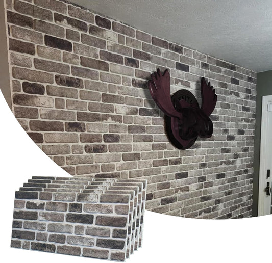 Dundee Deco 3D Wall Panels Faux Brick - Cladding, Grey Black Stone Look Wall Paneling, Styrofoam Facing for Living Room, Kitchen, Bathroom, Balcony, Bedroom, Set of 5, Covers 27 sq ft