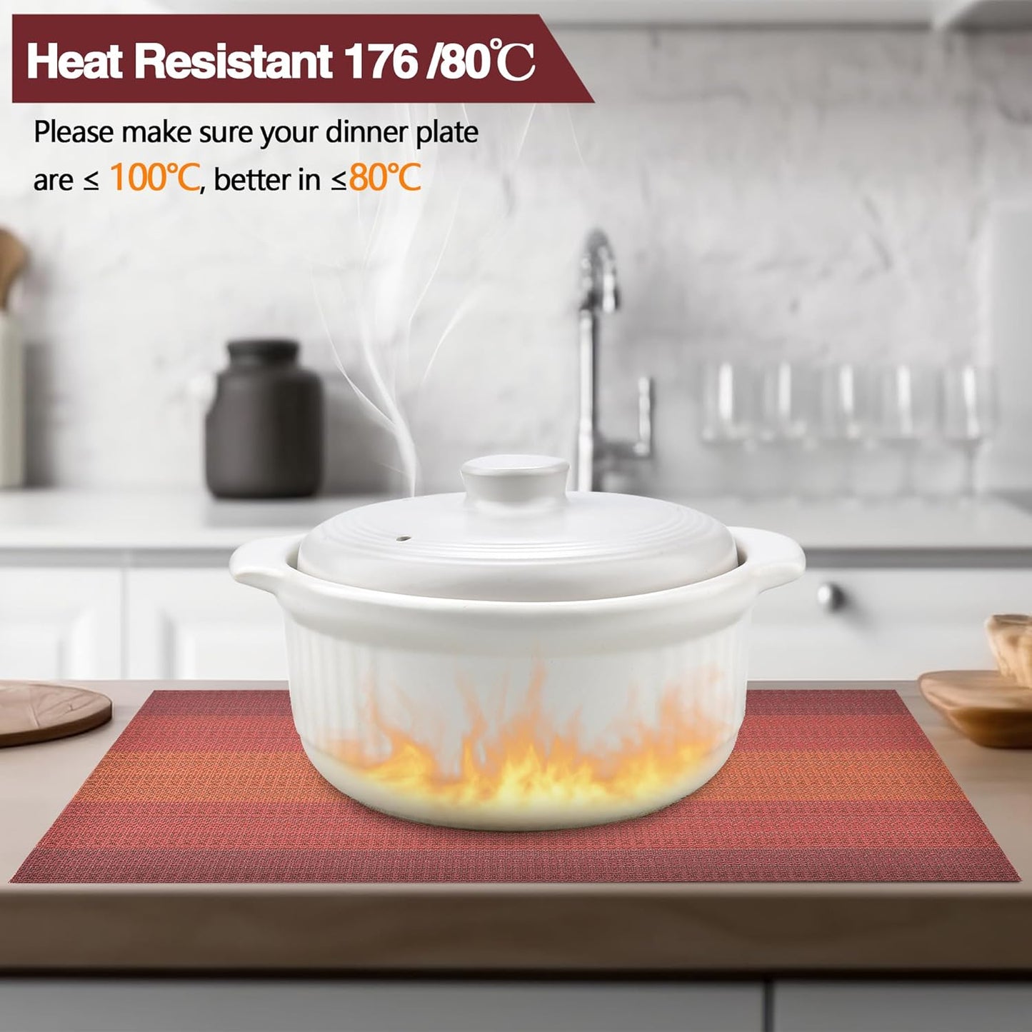 Placemats Set of 4 - Easy Clean Washable Vinyl Placemats - Wipeable Heat Resistant Table Mats for Dining Table - 17.7x11.8 Inch (4, Red Gradient)