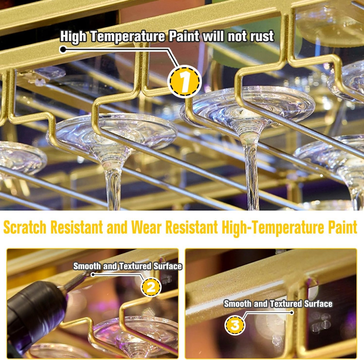 Ceiling Wine Rack&Hanging, Adjustable Hanging Wine Rack with Acrylic Board for Bar Cafe Kitche, 47''x13.8'' Iron Hanging Wine Glass Racks, Wine Bottle, Goblet Stemware Rack, Mug Rack-Gold