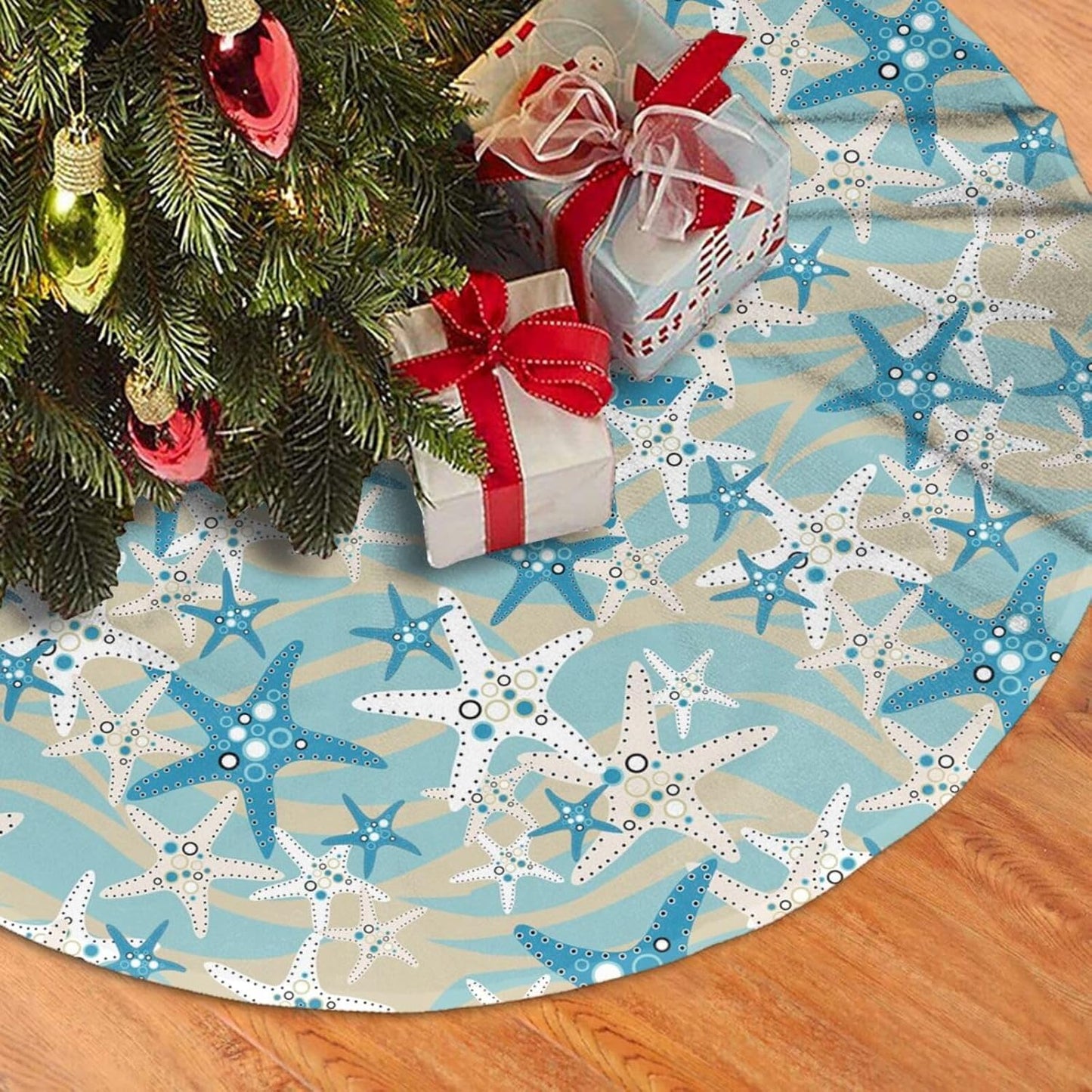 Christmas Tree Skirt,Beach Starfish Xmas Tree Skirt Rustic Farmhouse Tree Skirt for Christmas Decor Xmas Holiday Home Party Decorations30