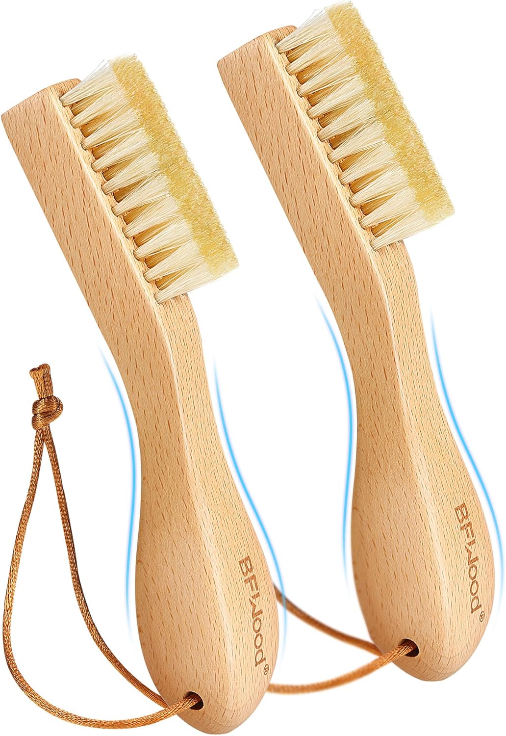 BFWood 2PCS Laundry Stain Brush - Natural Soft Boar Bristles, Removes Tough Stains from Delicate Fabrics Like Knits, Cotton, and Linens, Gentle on Fabrics, No Damage