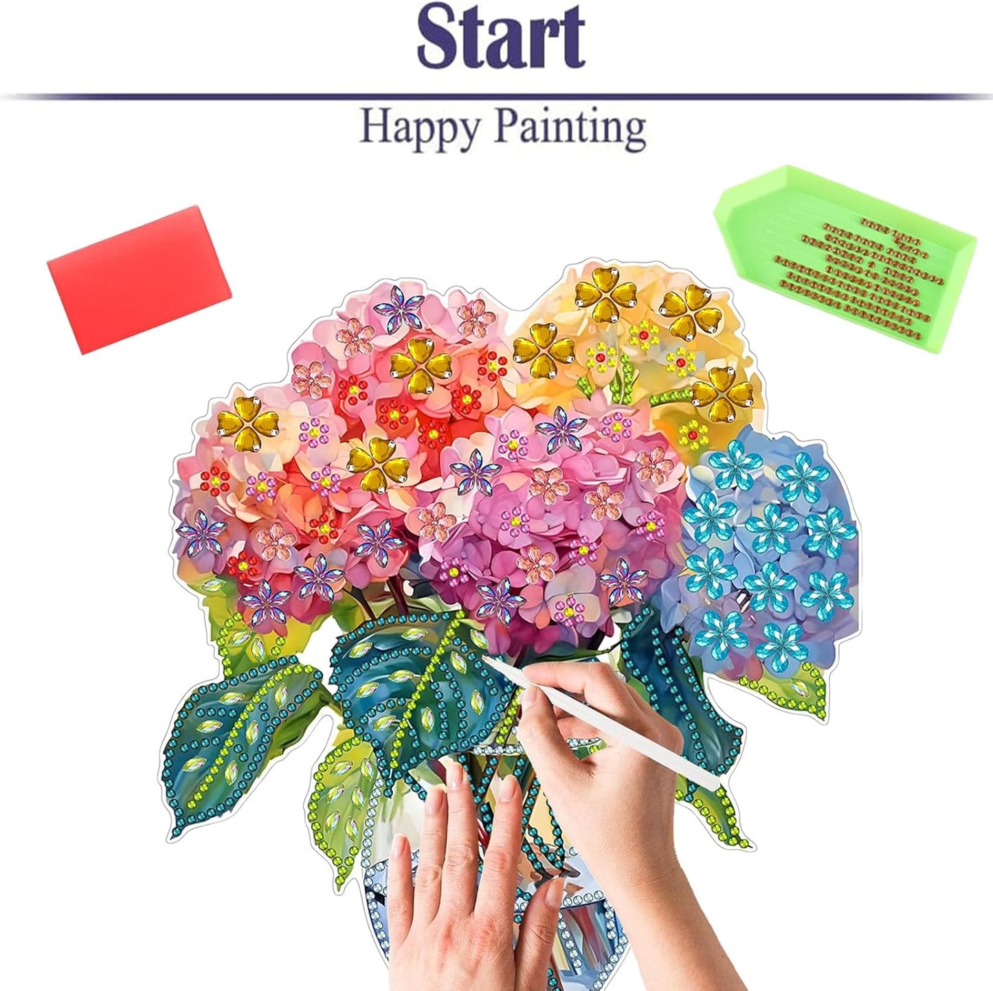 Diamond Painting Kits for Adults Beginners, 5D Full Drill Flowers Crystal Art Desktop Ornament, DIY Single Sided Home Office Desk Decor, Creative Craft Gift Set with Tools