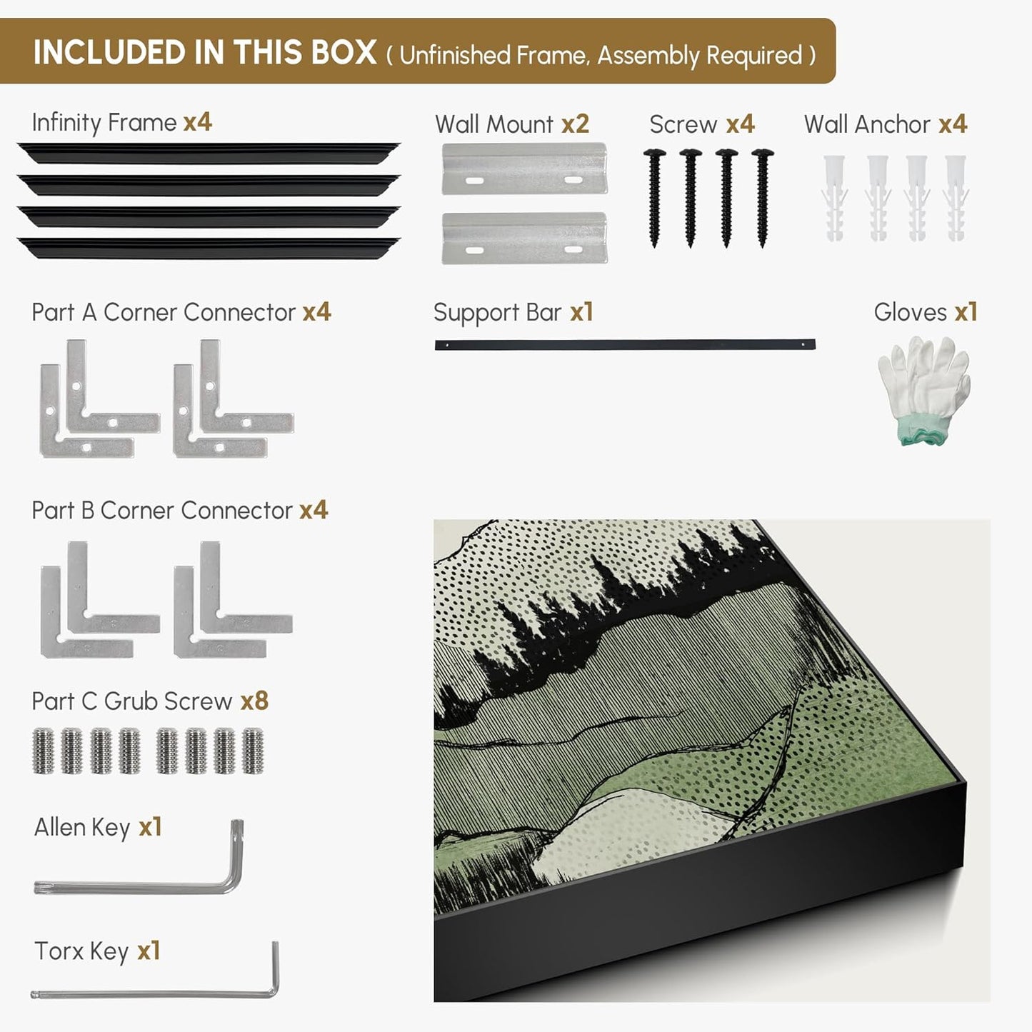 SIGNWIN 36"x72" Extra Large Framed Wall Art Green Line Art Mountain Landscape Illustration for Home Living Room Bedroom Decor (Frame Assembly Required)