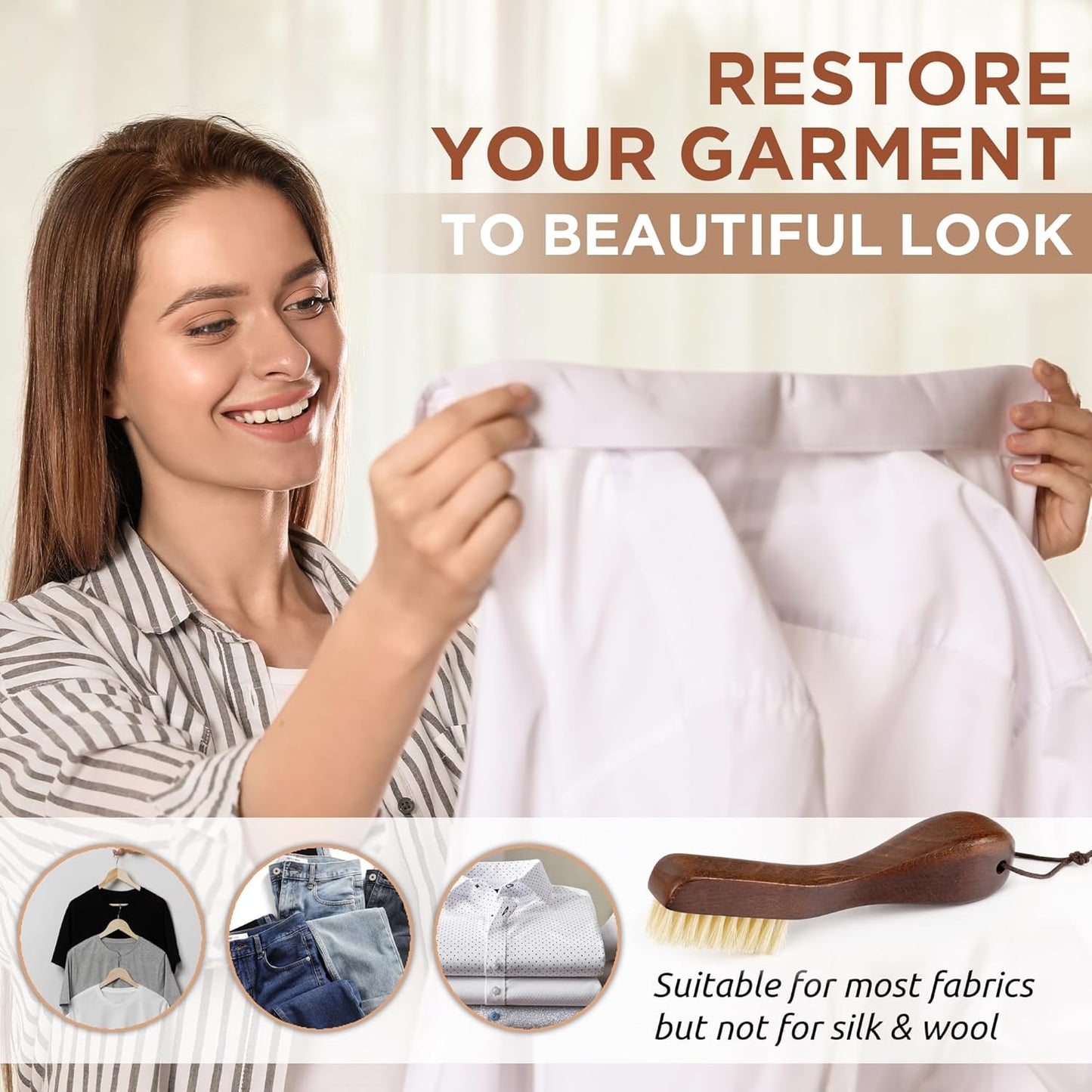 TAKAVU Stain Brush, Laundry Brush for Stain Removal, Natural Boar Bristle Cleaning Brush with Ergonomic Handle, Suitable for Delicate Fabrics Without Damage, Perfect Laundry, Shoes, Boots, Home