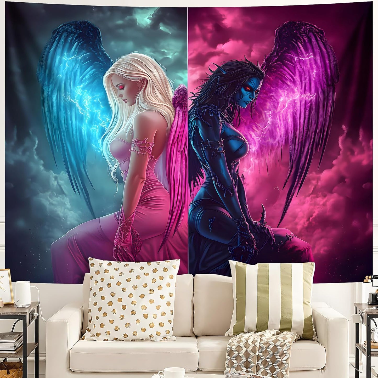 Blacklight Tapestry,WingTapestry Glow In The Dark,UV Reactive Black Light Upright Posters Wall Hanging for Bedroom Dorm Living Room Backdrop Decor (wing7, 90L" x 70W")