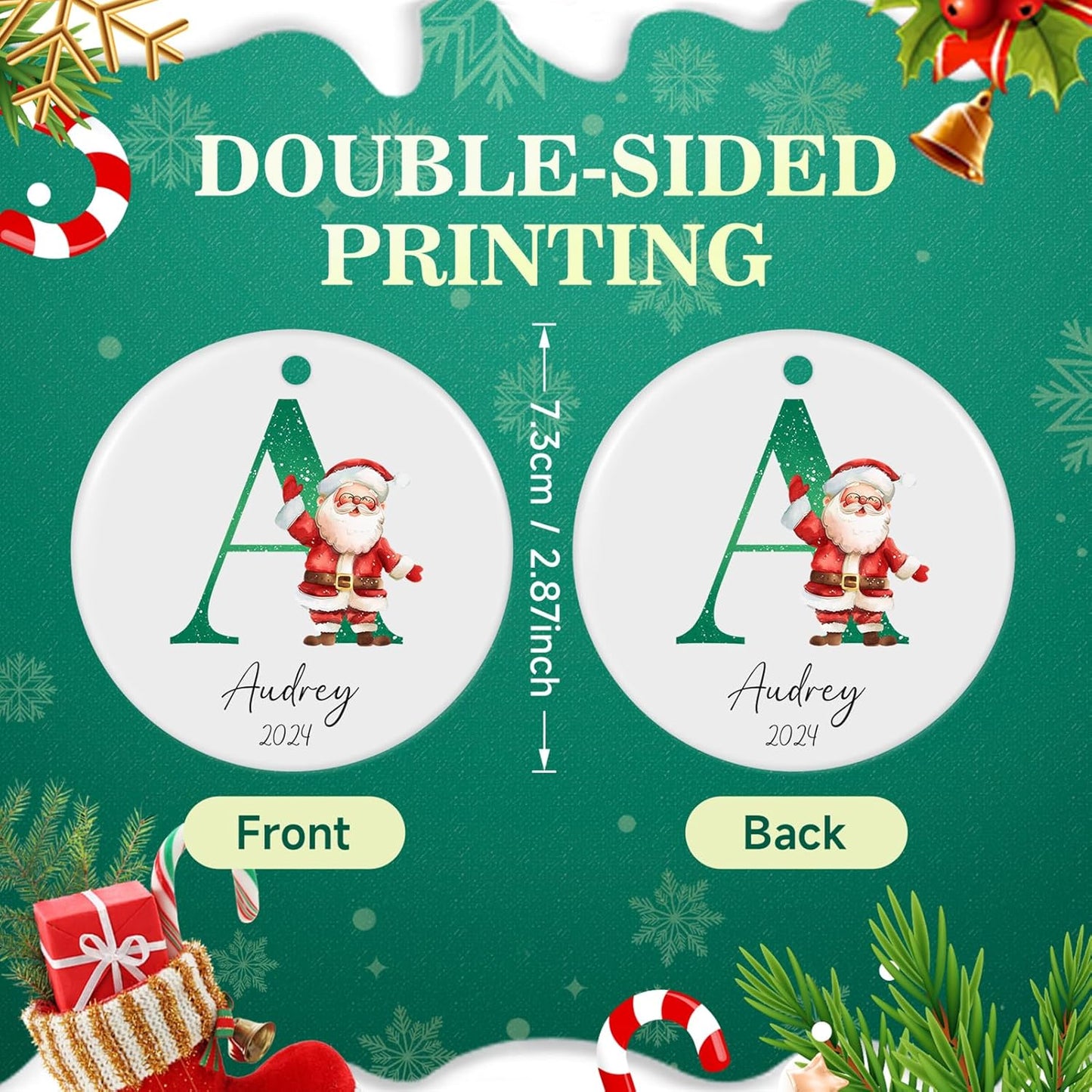 Personalized Christmas Ornaments 2025, Custom Name Initial A-Z Monogram 2.8" Ceramic Custom Christmas Ornament for Kids Boys Girls, Customized Letter Name Ornaments for Christmas Tree Decorations