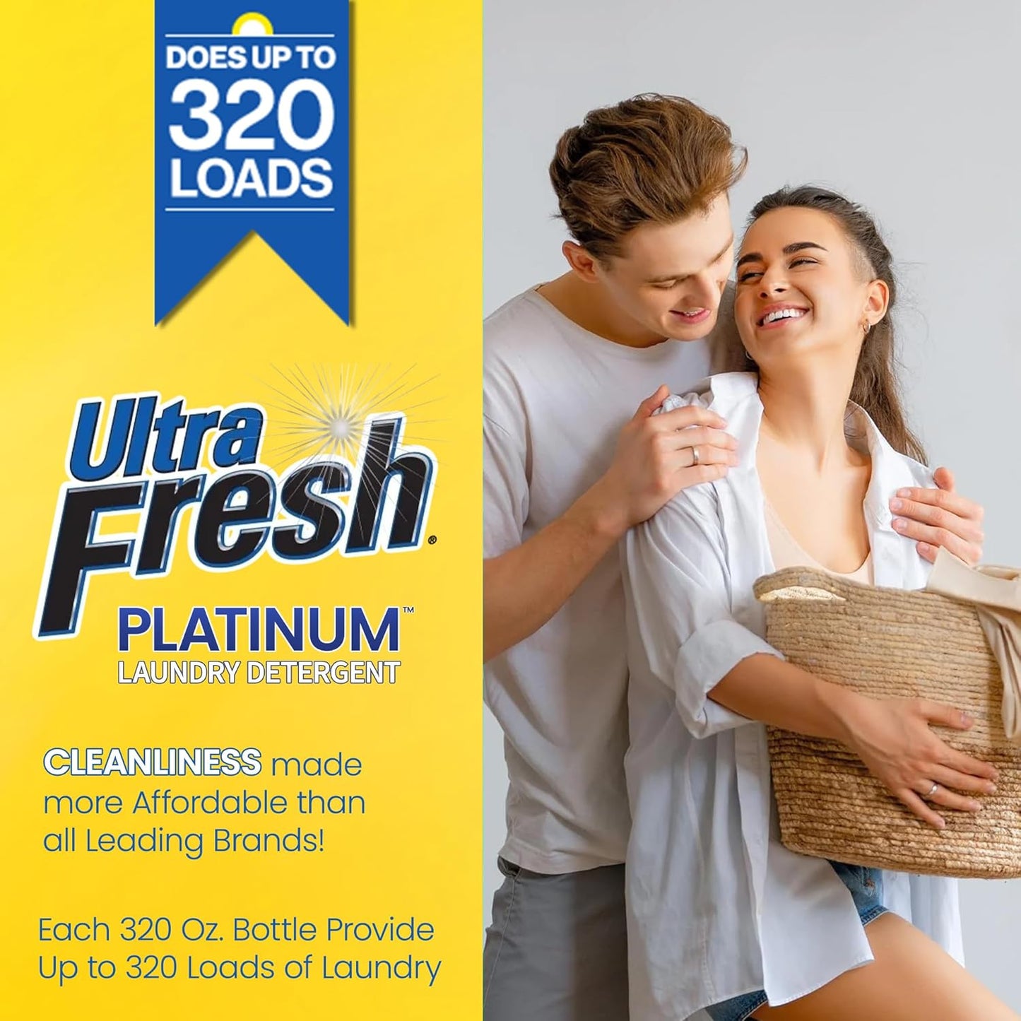 Ultra Fresh 2 Pack Platinum Liquid Laundry Detergent up to 320 Loads, Fresh Linen - Deep Cleaning Power and Fresh Scent for Washing Clothes