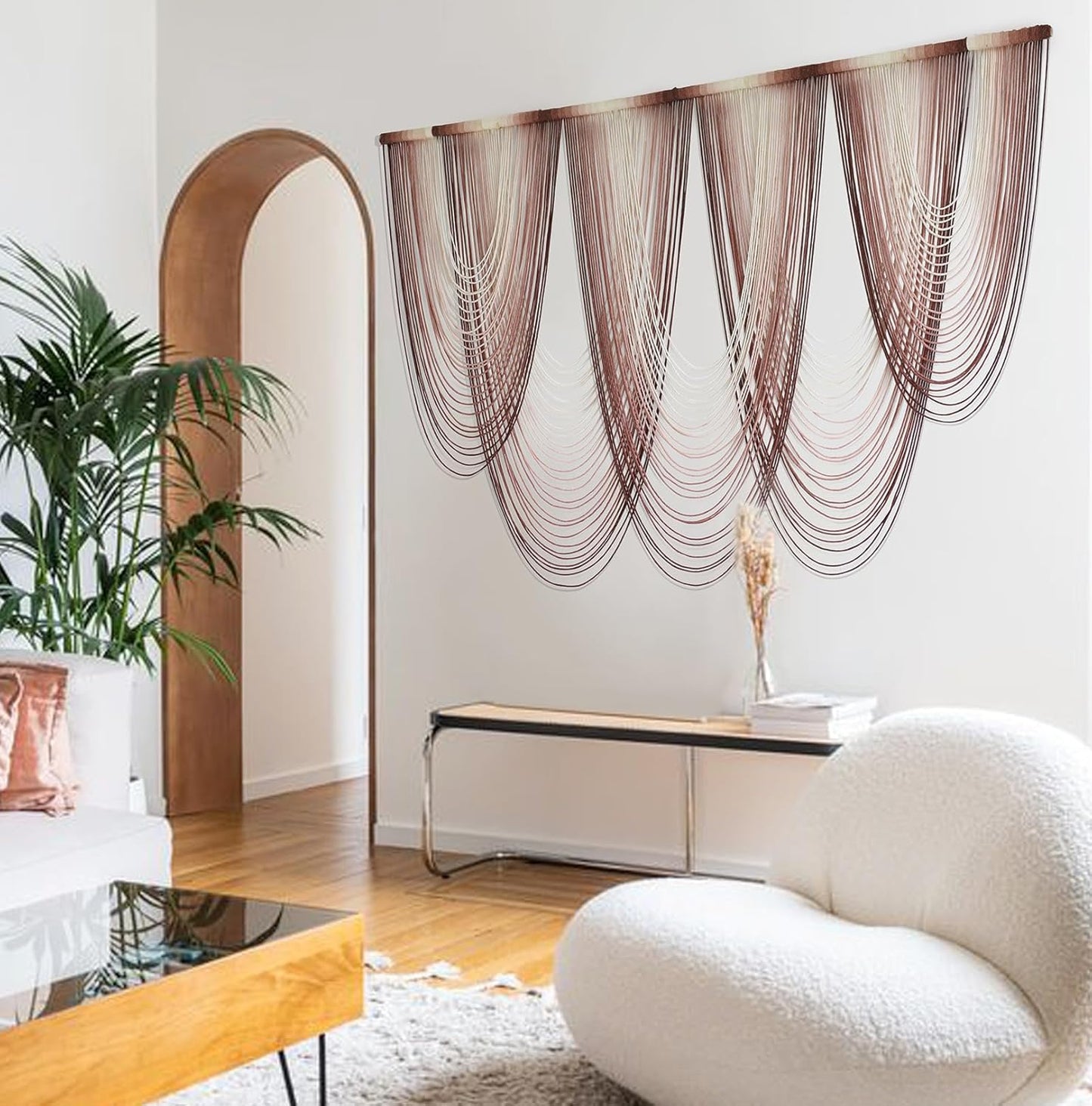 IOWER Macrame Wall Hanging Pink Dip-Dyed Large Macrame Wall Decor For Living Room Boho Fiber Art 57" W x 41" L