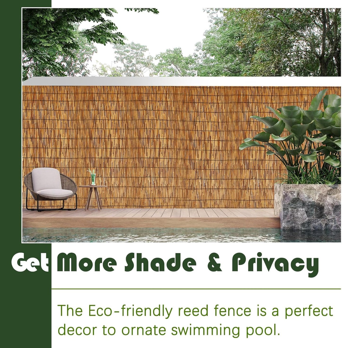 Barydat 4 Pcs 3 x 16.4 ft Bamboo Privacy Screen, Reed Fence Roller Patio Decorative Fences Reed Screen Curtain for Garden Backyard Patio Balconies