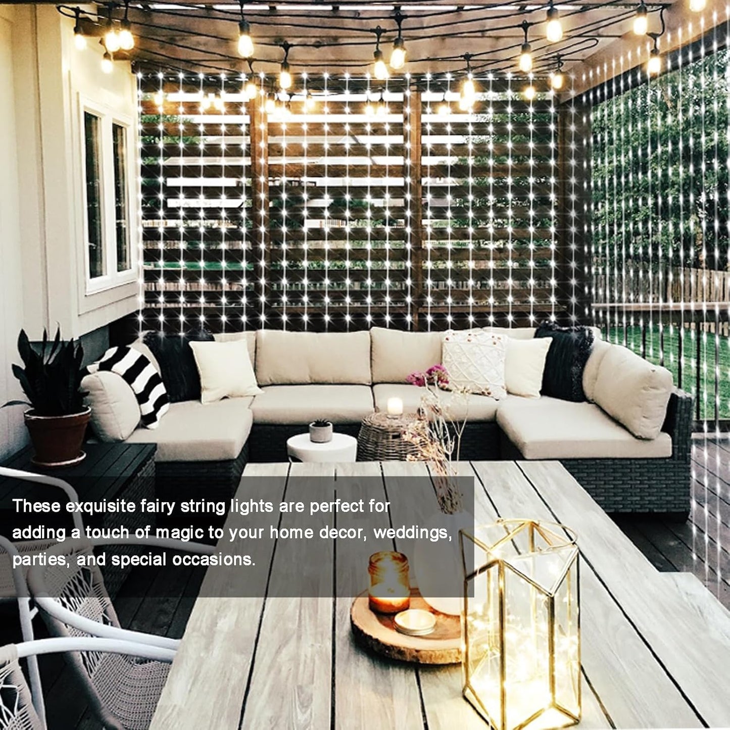 echosari Curtain Lights Battery Operated, 200 LED Curtain Fairy Lights 6.6×6.6ft with Remote Timer Outdoor Wall Light Fully Waterproof for Wedding Backdrops Bedroom Decor (Cool White)