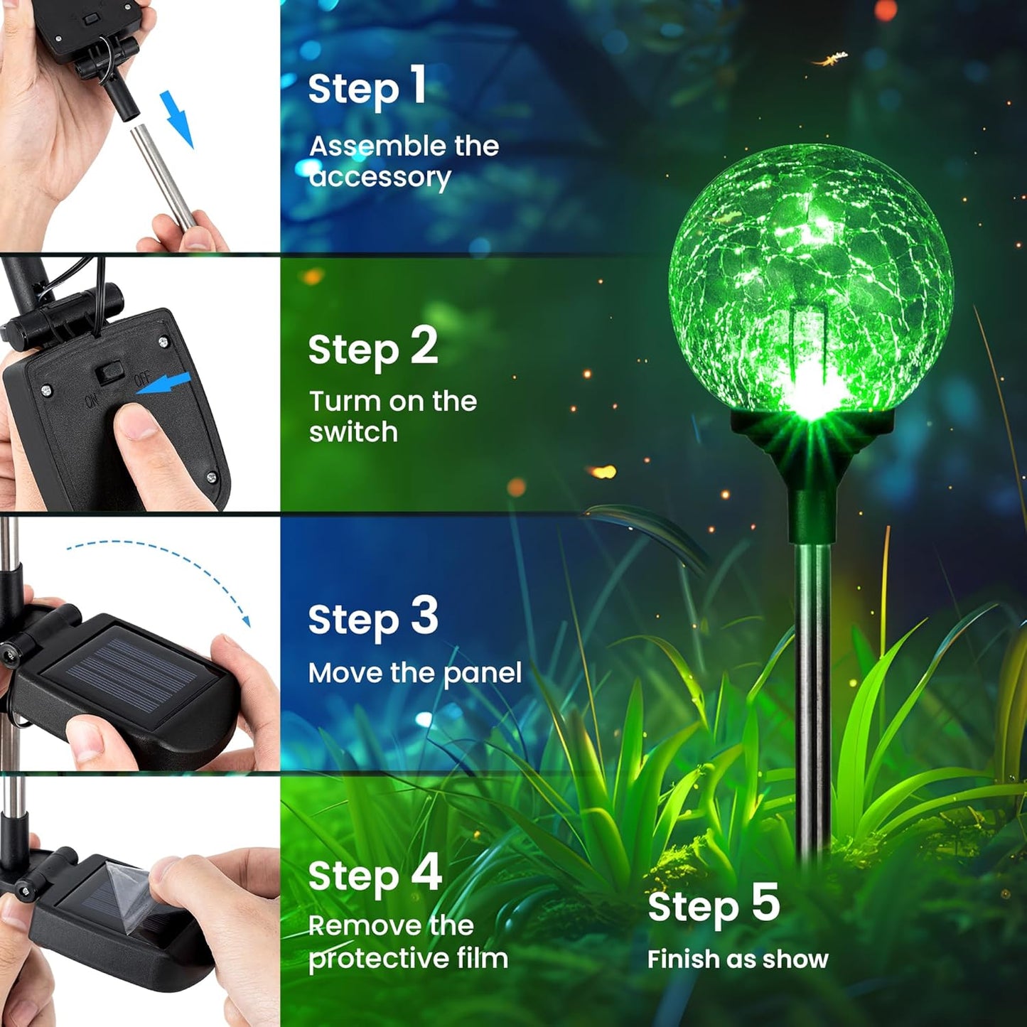 Gigalumi Solar Garden Lights 6 Pack, Solar Globe Lights Outdoor Waterproof, Solar Lights Outdoor Decorative for Yard, Multi-Colored Changing Garden Globes Cracked Glass Ball with LED Lights