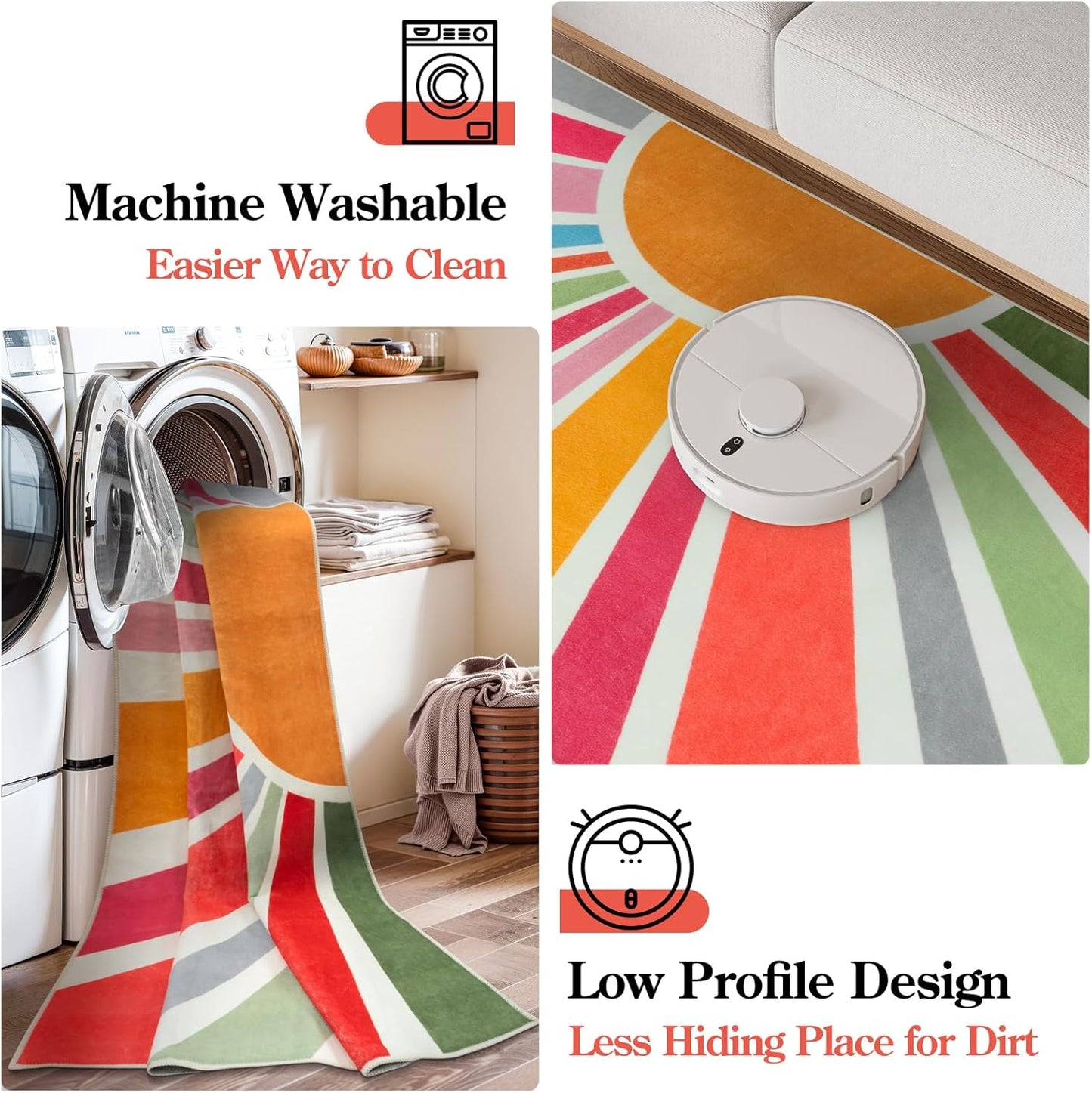 STARUIA Sun 8x10 Washable Area Rugs for Living Room, Non-Slip Backing Large Boho Rainbow Nursery kids Area Rug for Bedroom, Carpet Rug for Dining Guest Room Classroom Office Nursery Kids(Color,8'x10')