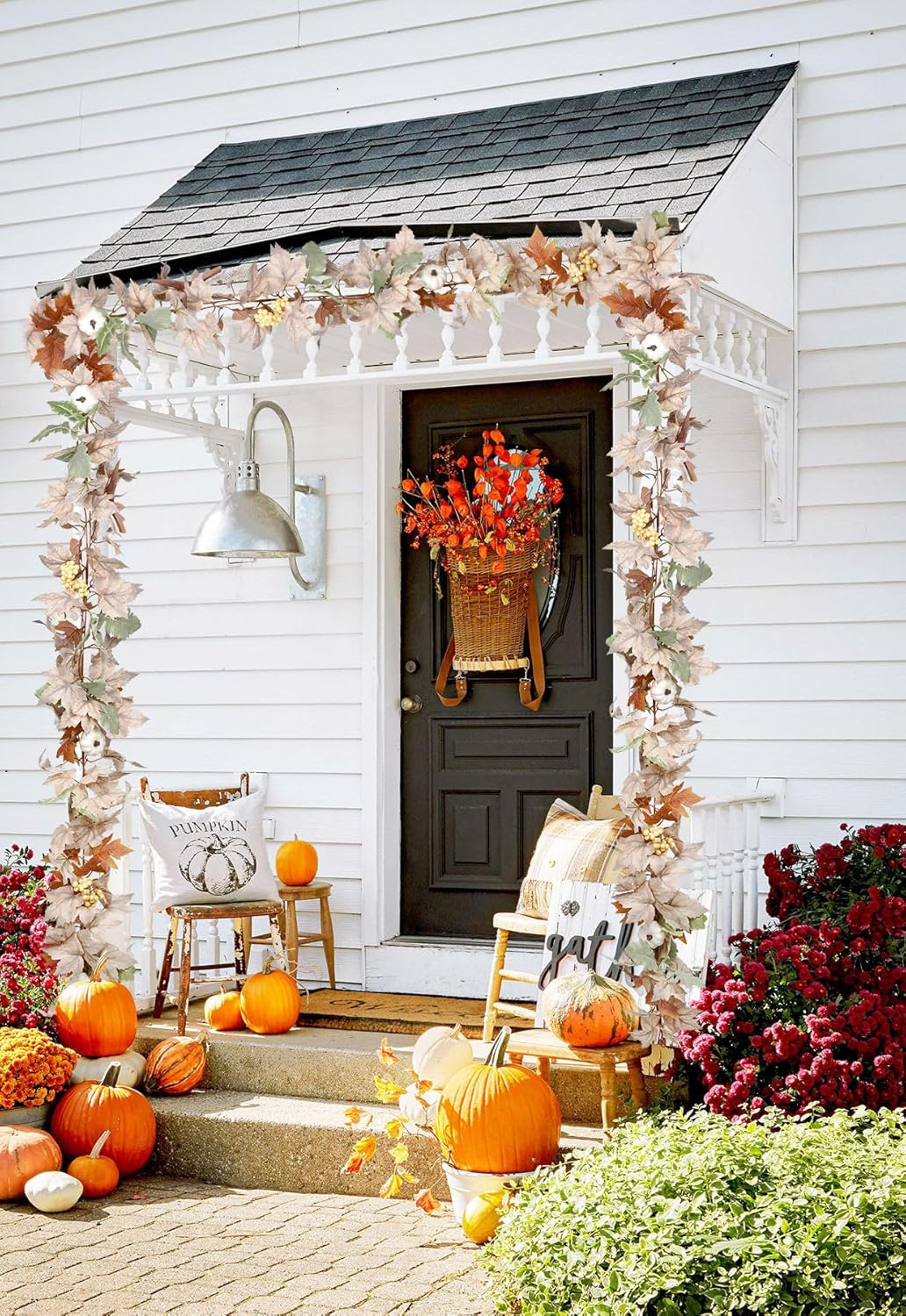 DearHouse Fall Maple Leaf Garland, 5.9Ft Hanging Vine Artificial Autumn Foliage for Thanksgiving, Home, Wedding, Fireplace, Party, Christmas Decor (White)